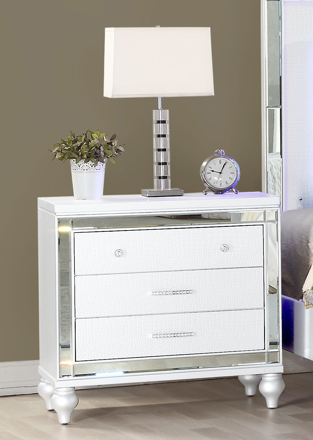 Sterling Mirror Framed Nightstand Made with Wood in White