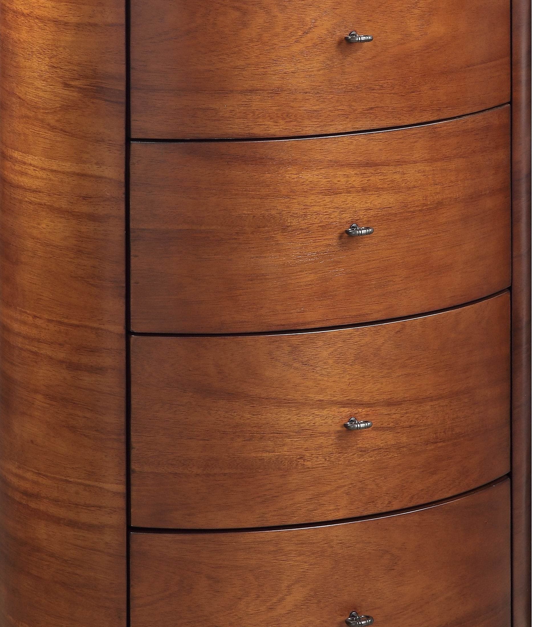 Walnut Finish 1pc Chest of Five Drawers Marble Top Ball Bearing Glides Bedroom Furniture