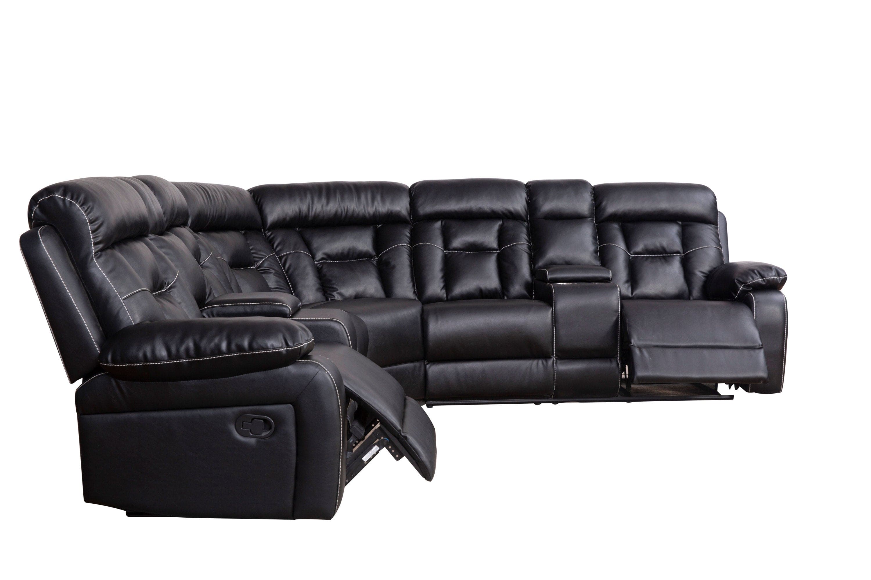 Manual Reclining Sofa Faux Leather Sofa Set Black