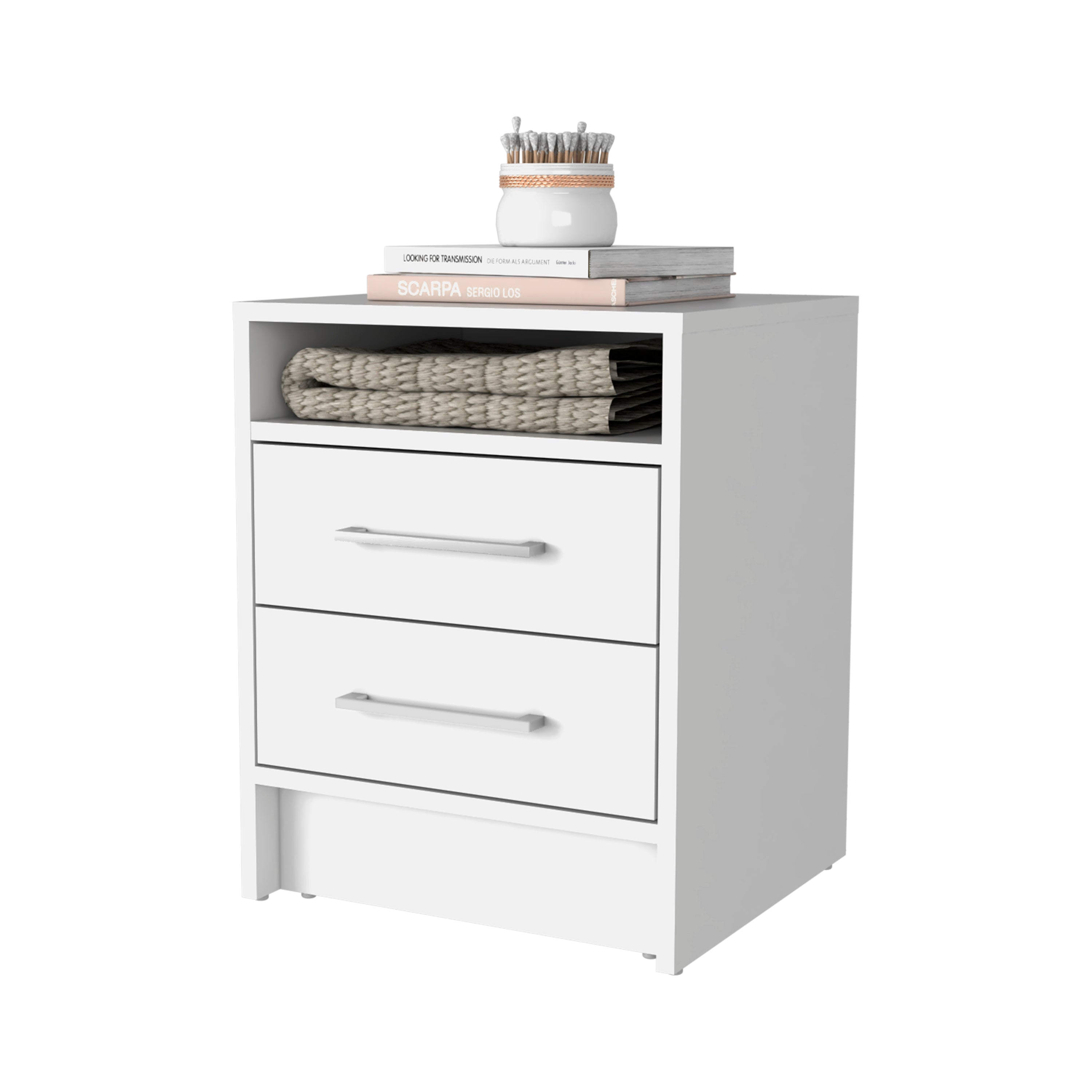 Rowley 2-Drawer 1-Shelf Rectangle Nightstand White