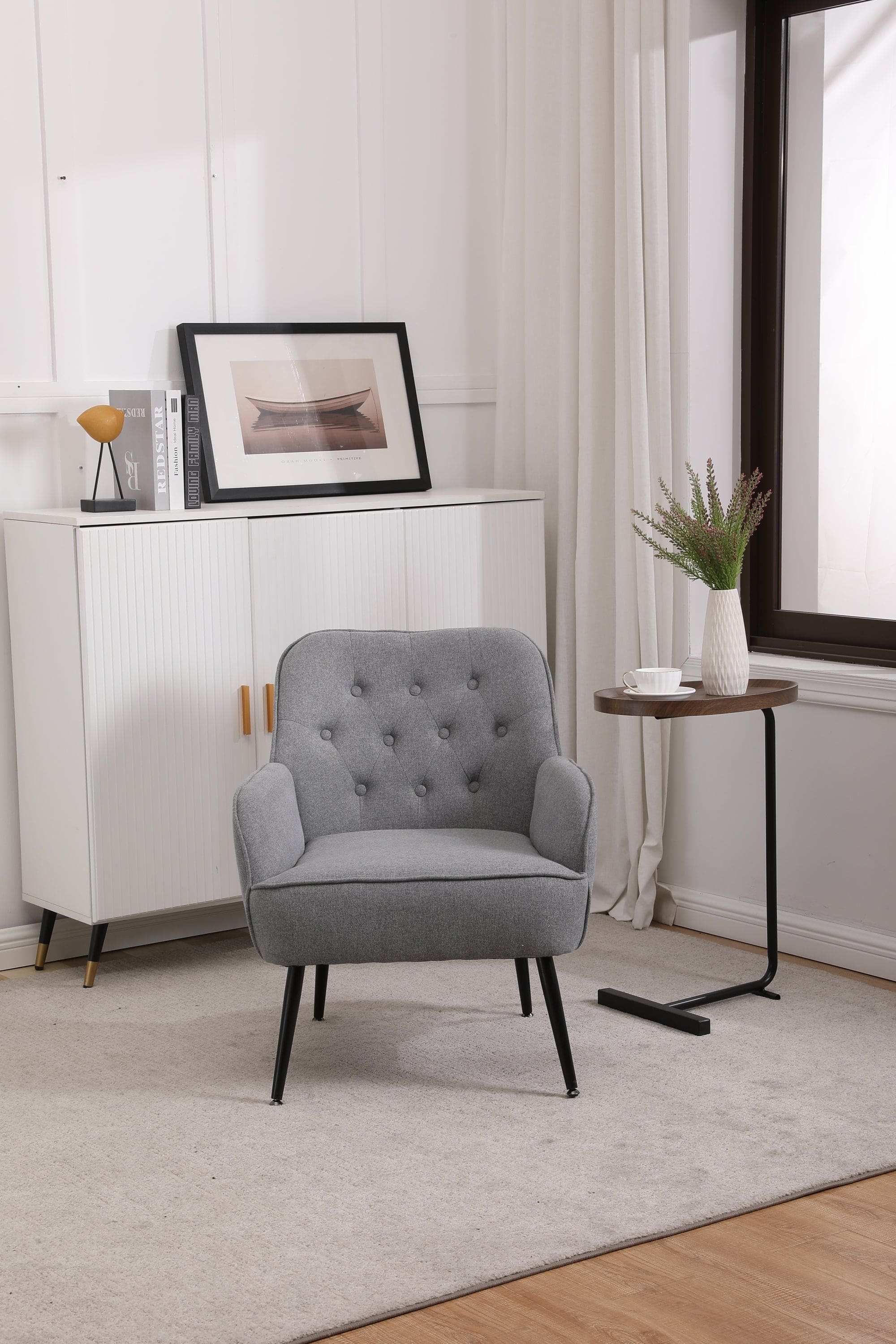 Modern Mid Century Chair velvet  Sherpa Armchair for Living Room Bedroom Office Easy Assemble(Light Grey)