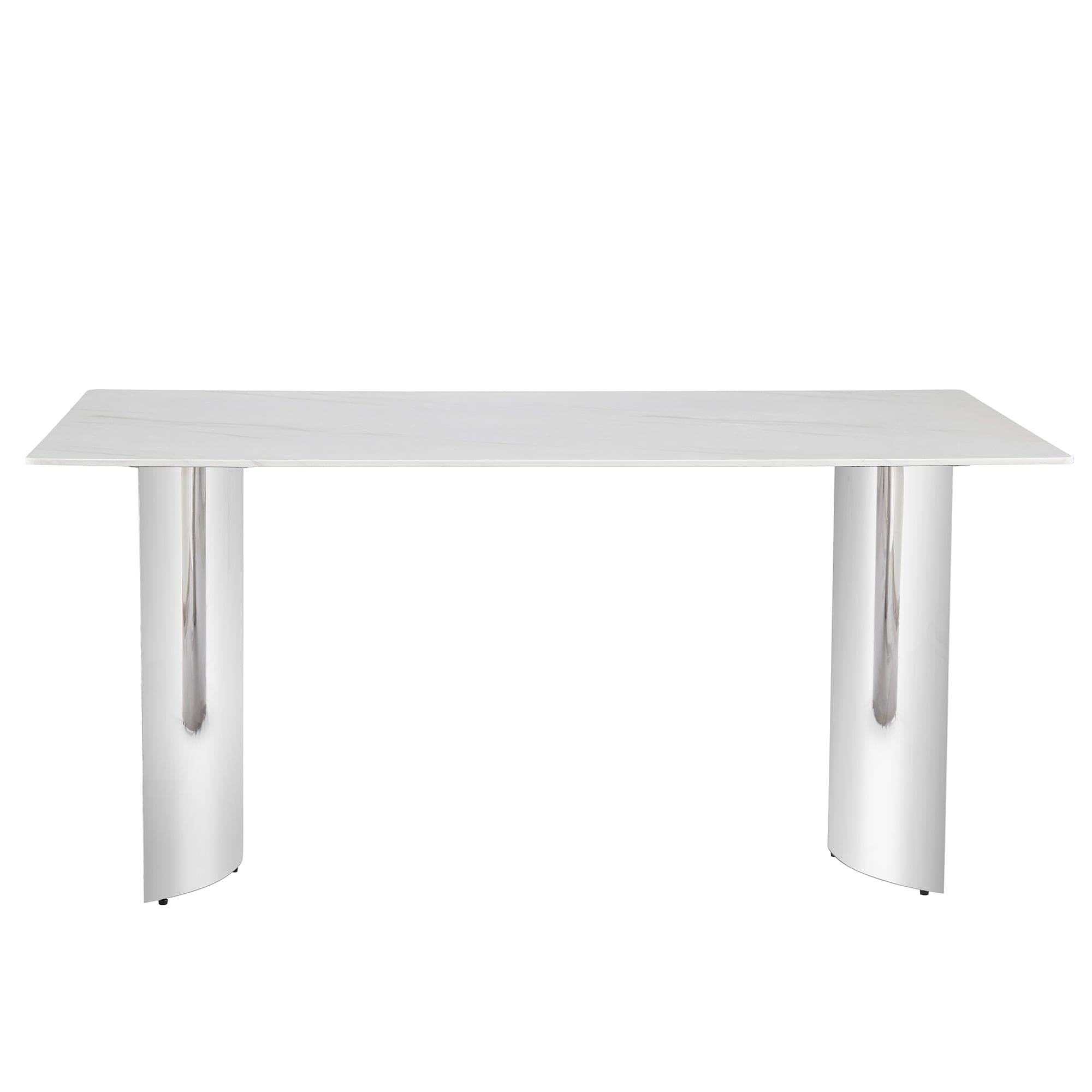 Modern minimalist dining table. White imitation marble glass sticker desktop, stainless steel legs, stable and beautiful. Suitable for living room and dining room  63" *35.4" *29.5"   DT-69