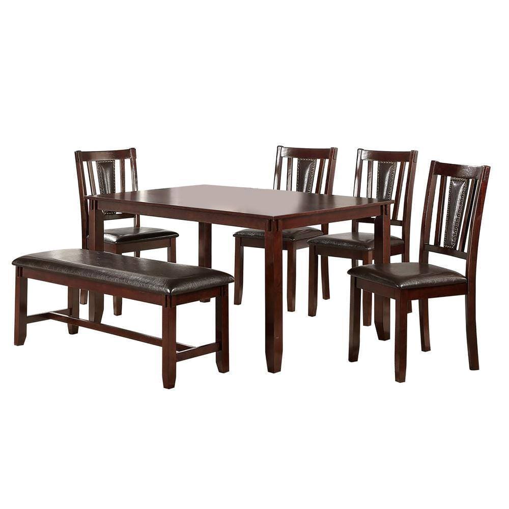 Dining Room Furniture Espresso Color 6pc Set Dining Table 4x Side Chairs and A Bench Solid wood Rubberwood and veneers