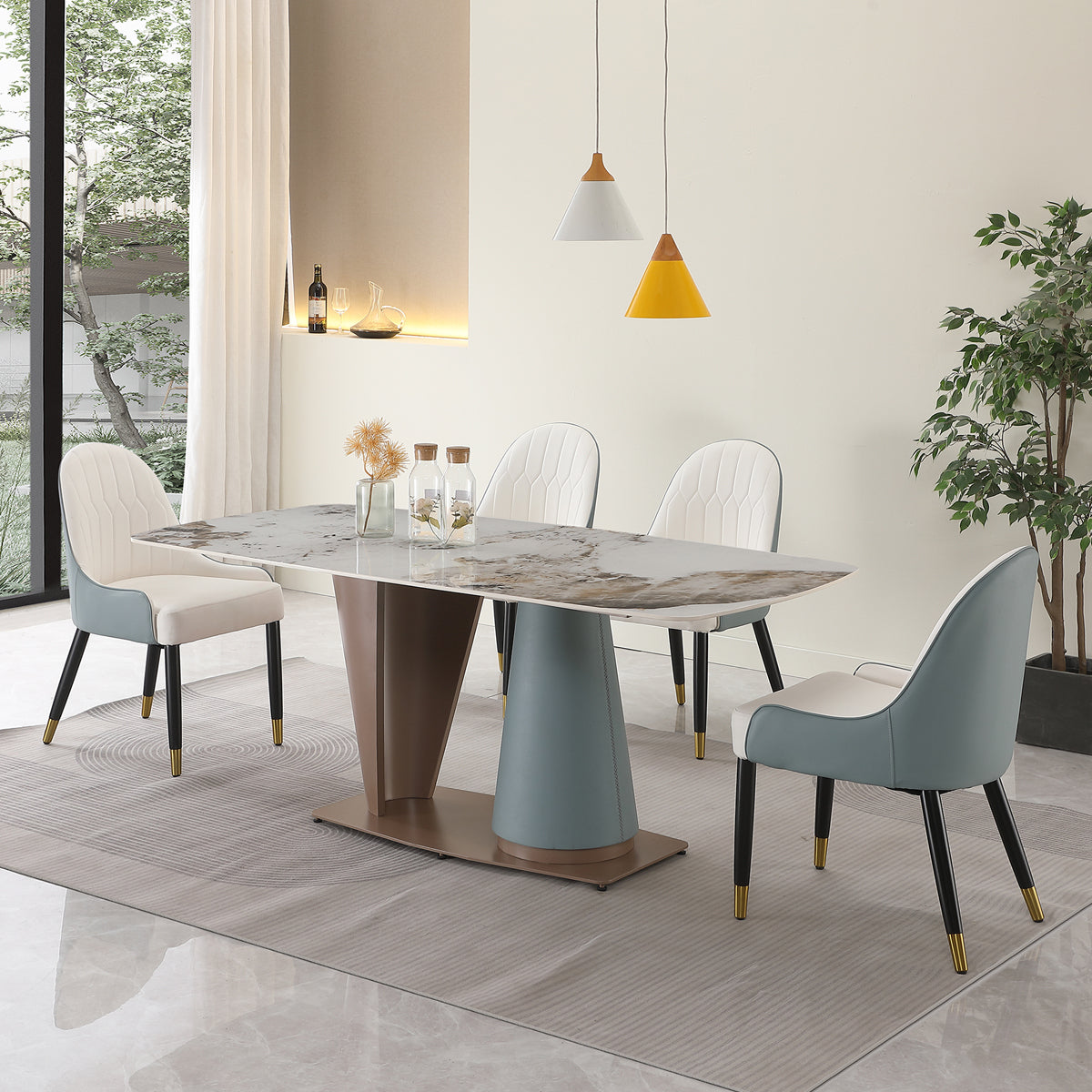 71" Pandora color sintered stone dining table with 6 pcs Chairs