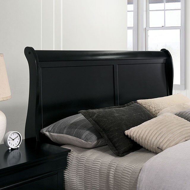 Queen Size Bed Black Louis Phillipe Solidwood 1pc Bed Bedroom Sleigh Bed