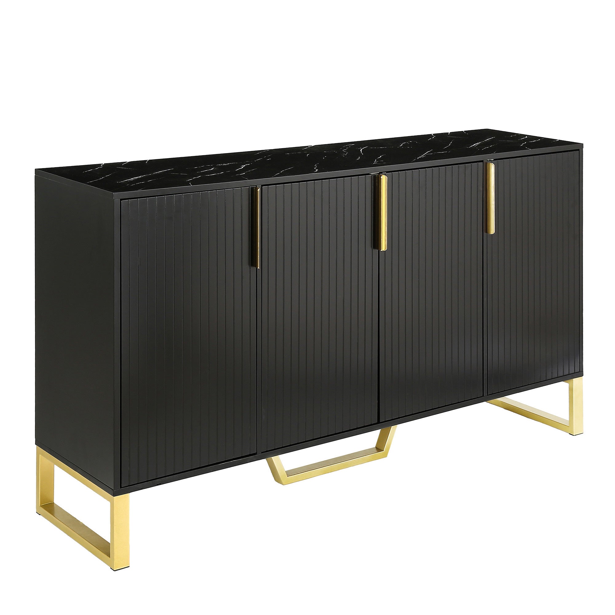 TREXM Modern sideboard with Four Doors, Metal handles & Legs and Adjustable Shelves Kitchen Cabinet (Black)