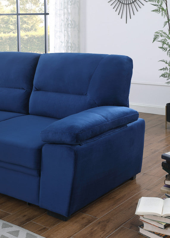 Kipling Blue Velvet Fabric Reversible Sleeper Sectional Sofa Chaise