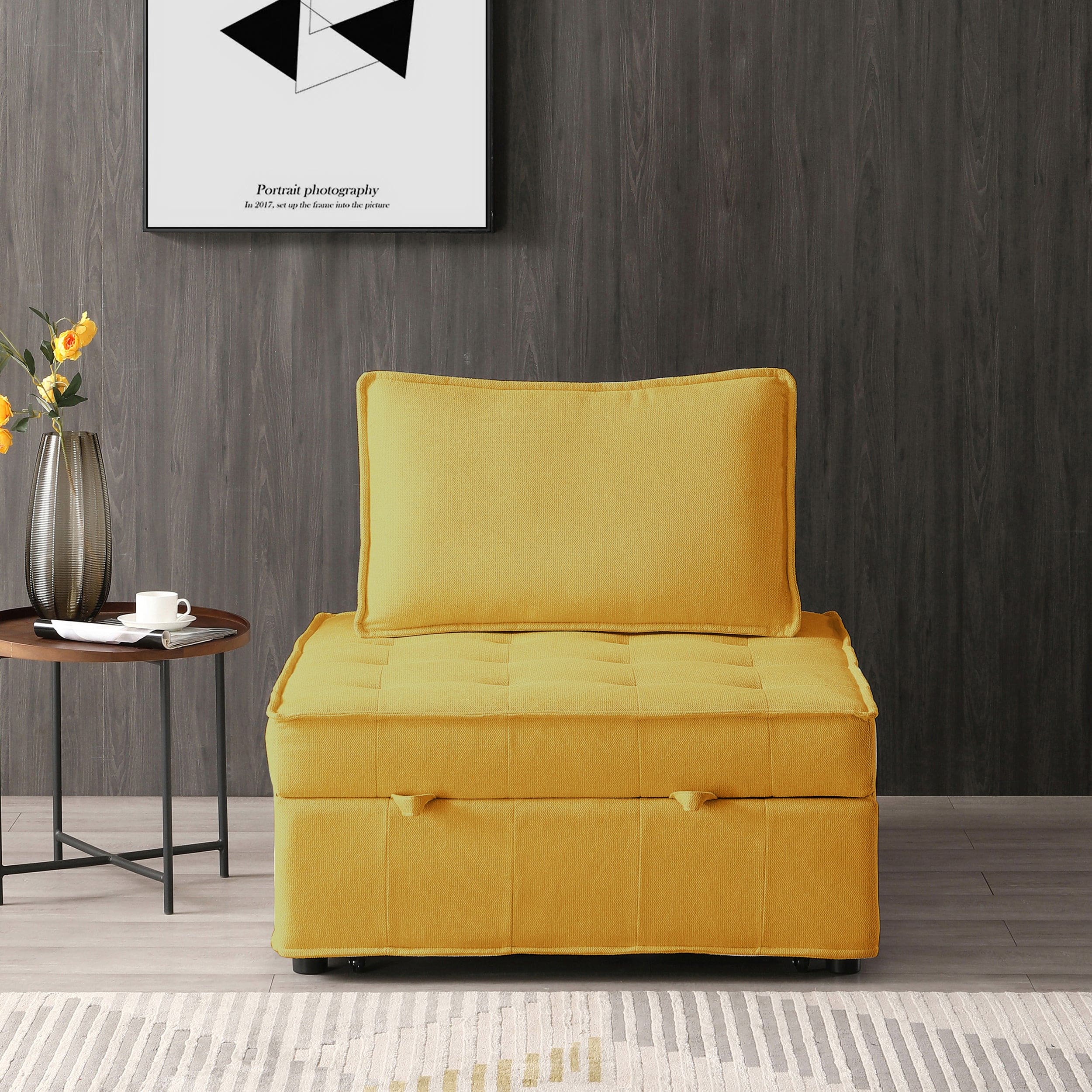 Multipurpose Linen Fabric Ottoman Lazy Sofa Pulling Out Sofa Bed (Yellow)