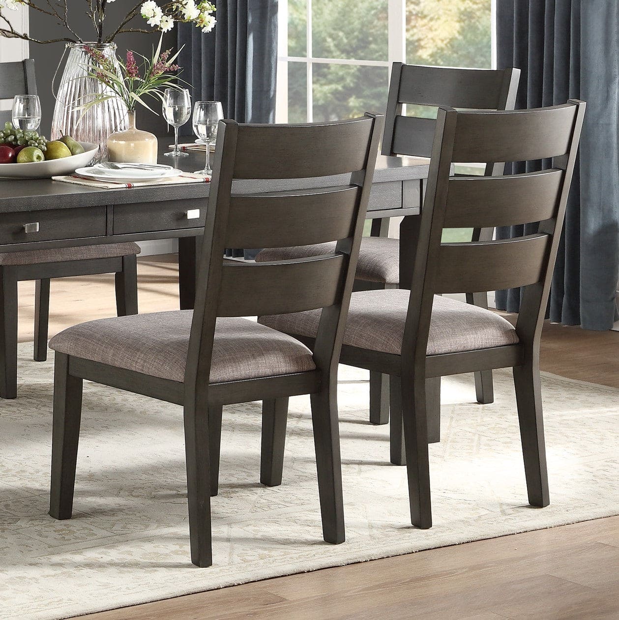 Gray Finish 7pc Dining Set Table with 6x Drawers and 6x Side Chairs Upholstered Seat Transitional Dining Room Furniture