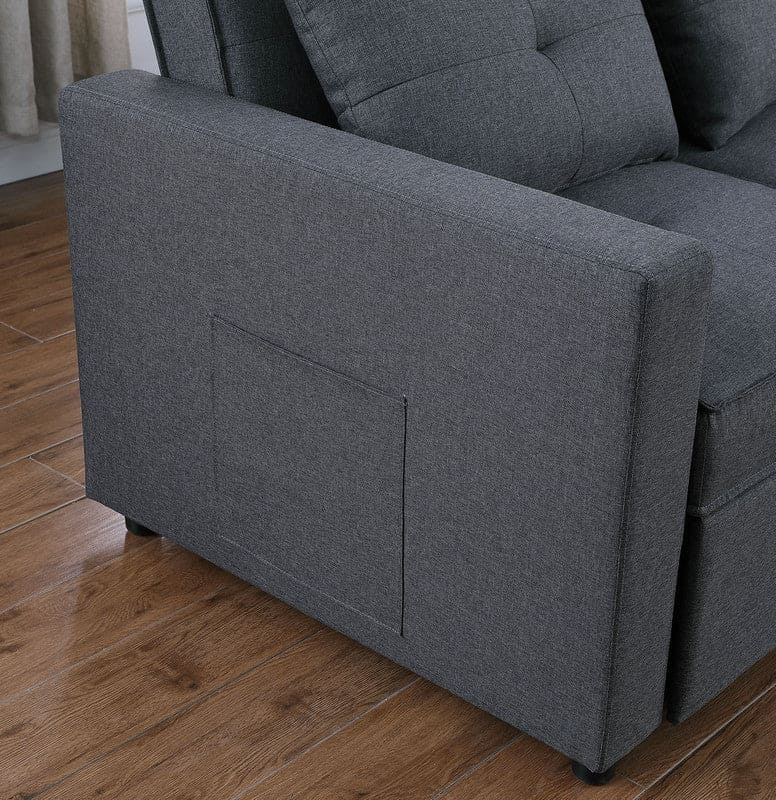 Zoey Dark Gray Linen Convertible Sleeper Loveseat with Side Pocket