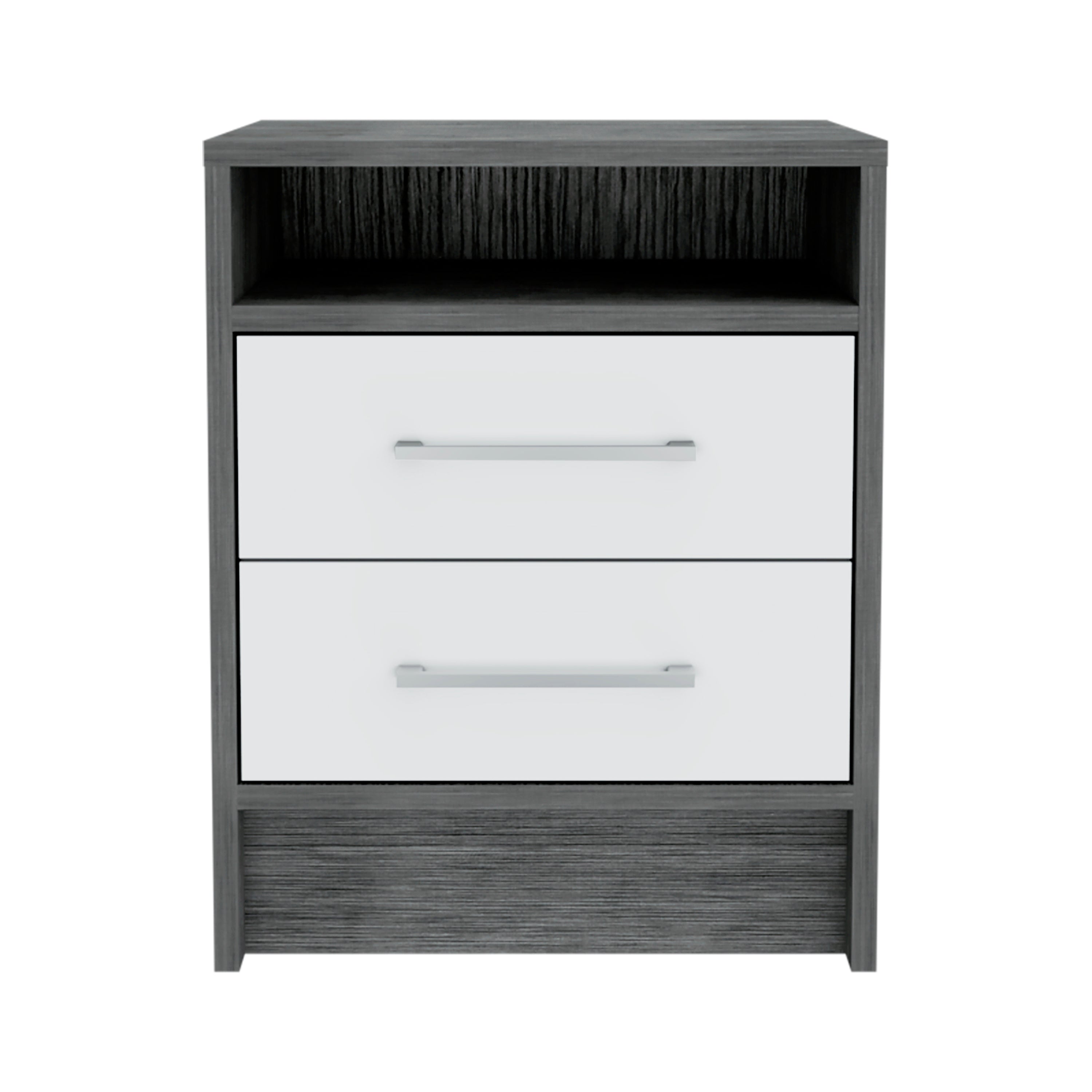 Eter Nightstand, Superior Top, Two Drawers -Smokey Oak / White