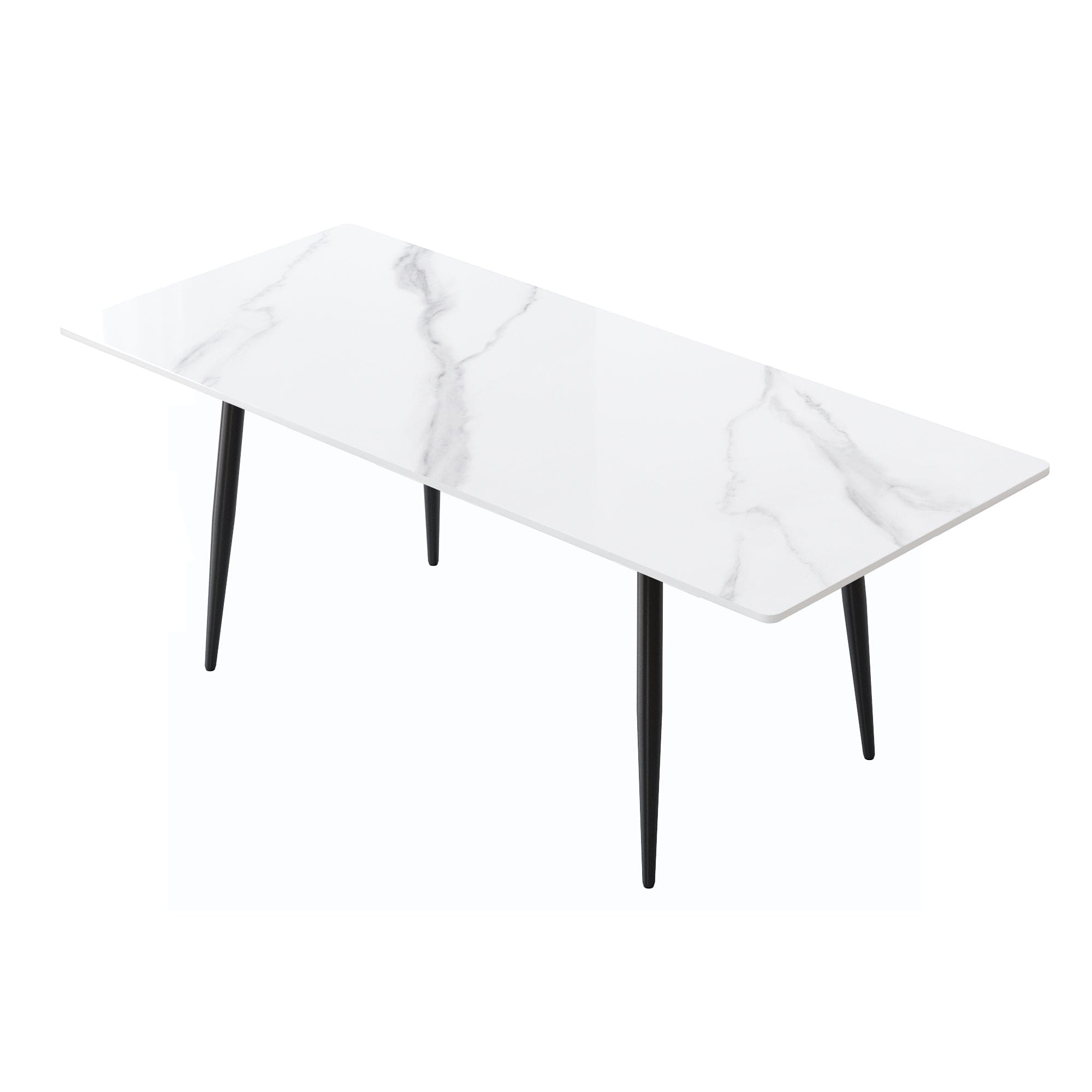 78.74" modern artificial stone white straight edge black metal leg dining table-can accommodate 8 people