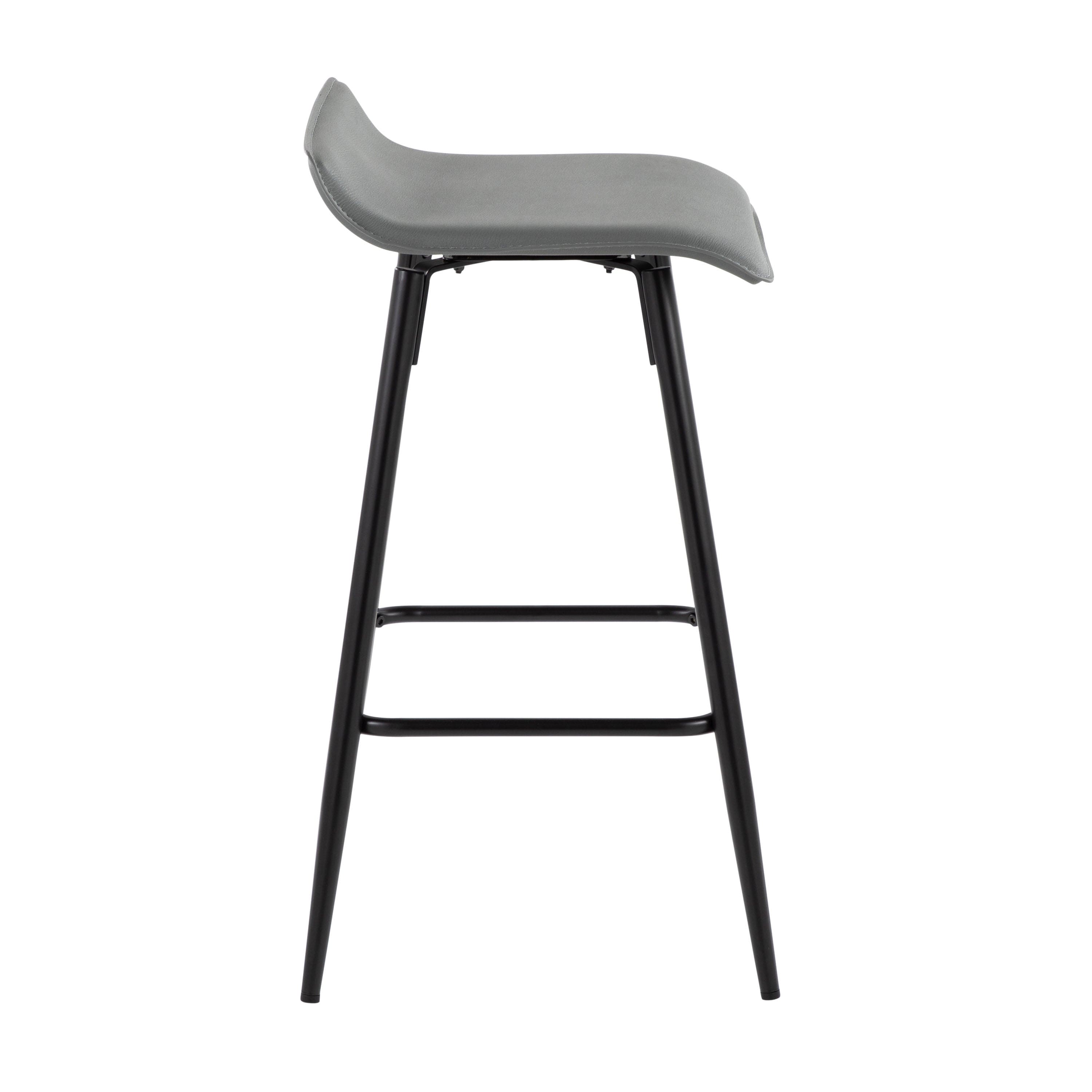 Ale 26" Contemporary Fixed Height Counter Stool in Black Steel and Grey Faux Leather by LumiSource - Set of 2