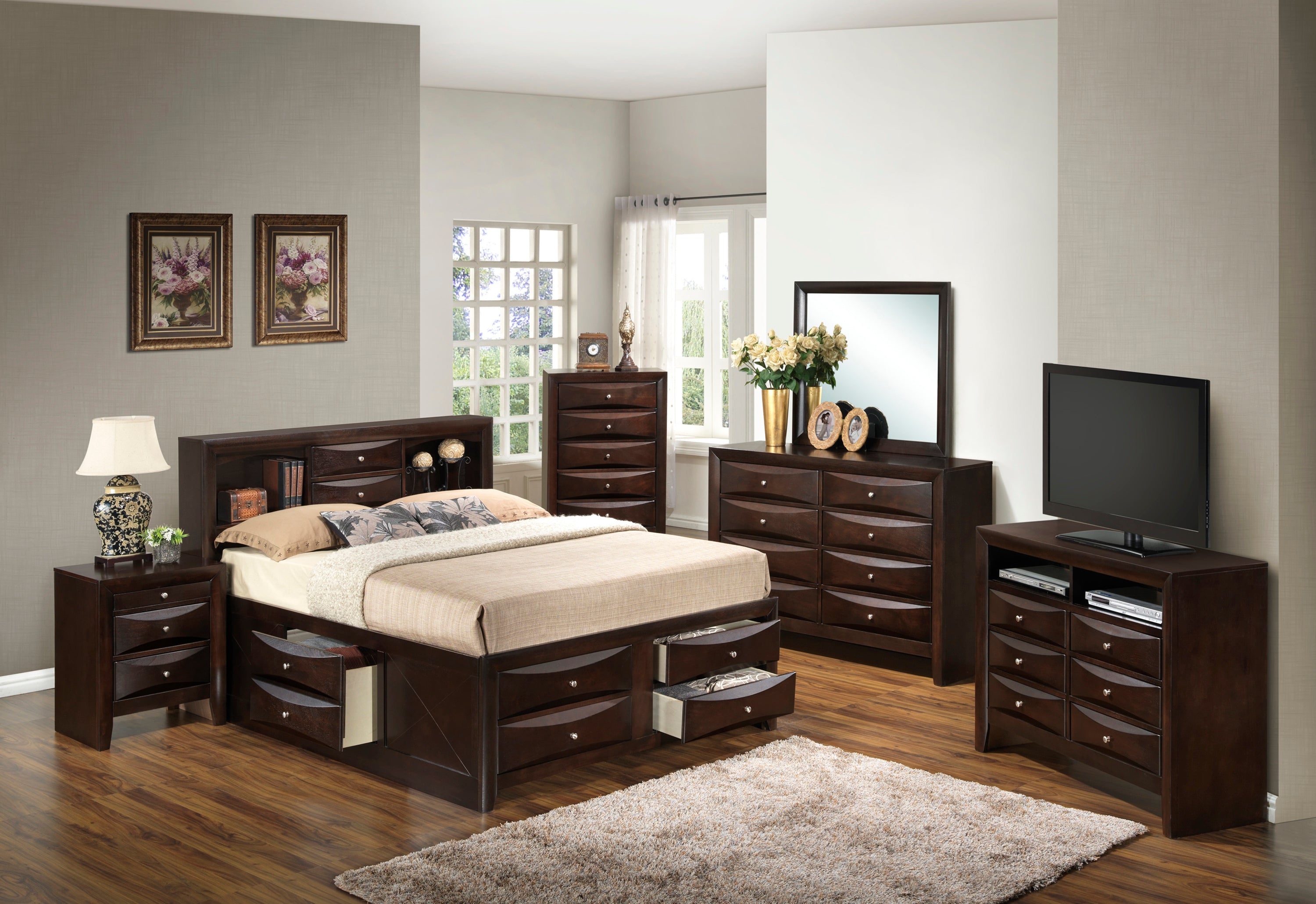 Glory Furniture Marilla G1525G-QSB3 Queen Storage Bed , Cappuccino