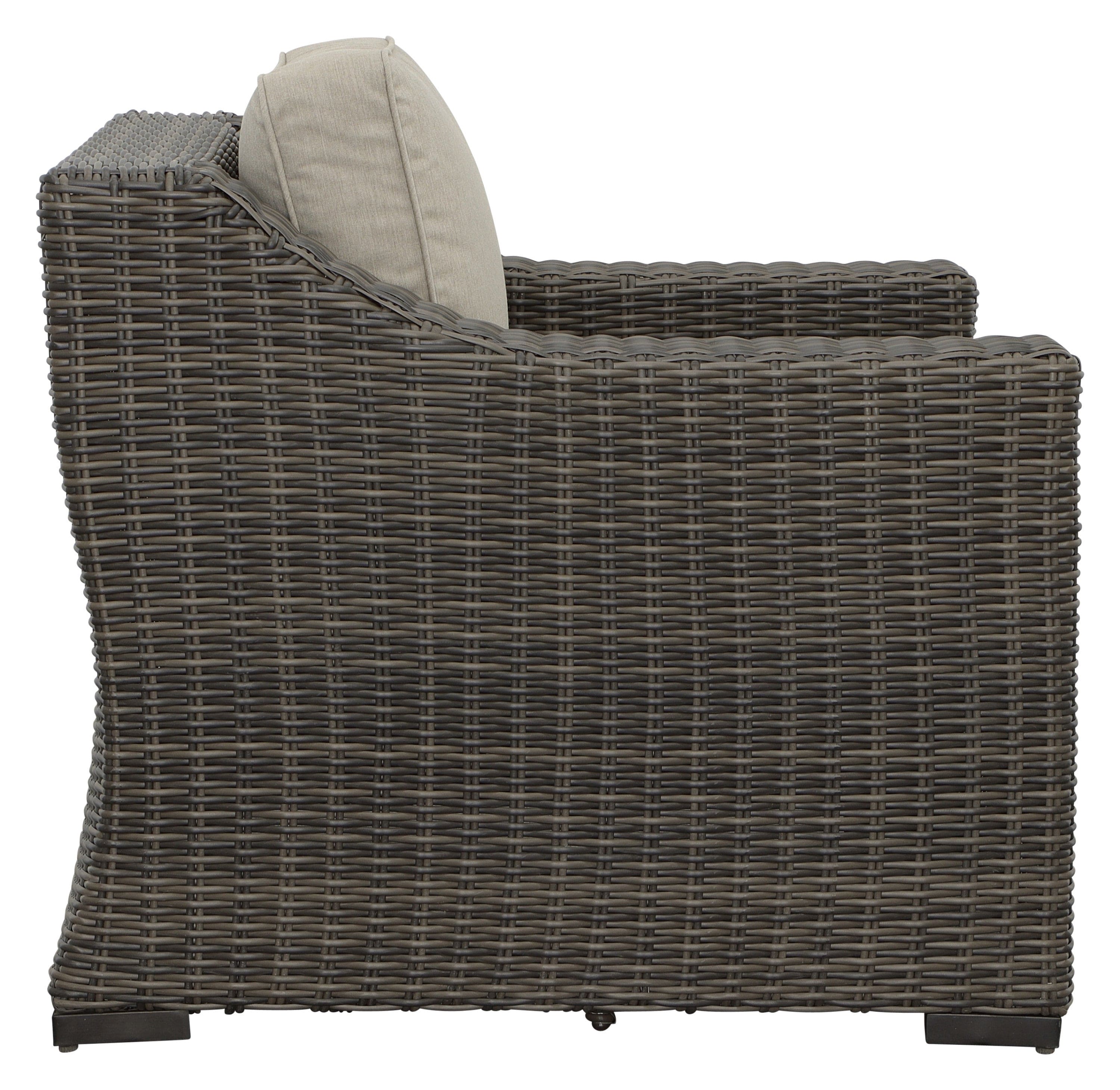 Luxurious Outdoor Lounge Chair - Thick Cushioning, Plush Seat - Beige Seating, Brown Wicker - Stain, Sun, and Weather-Resistant - Rust-Resistant Aluminum Frame