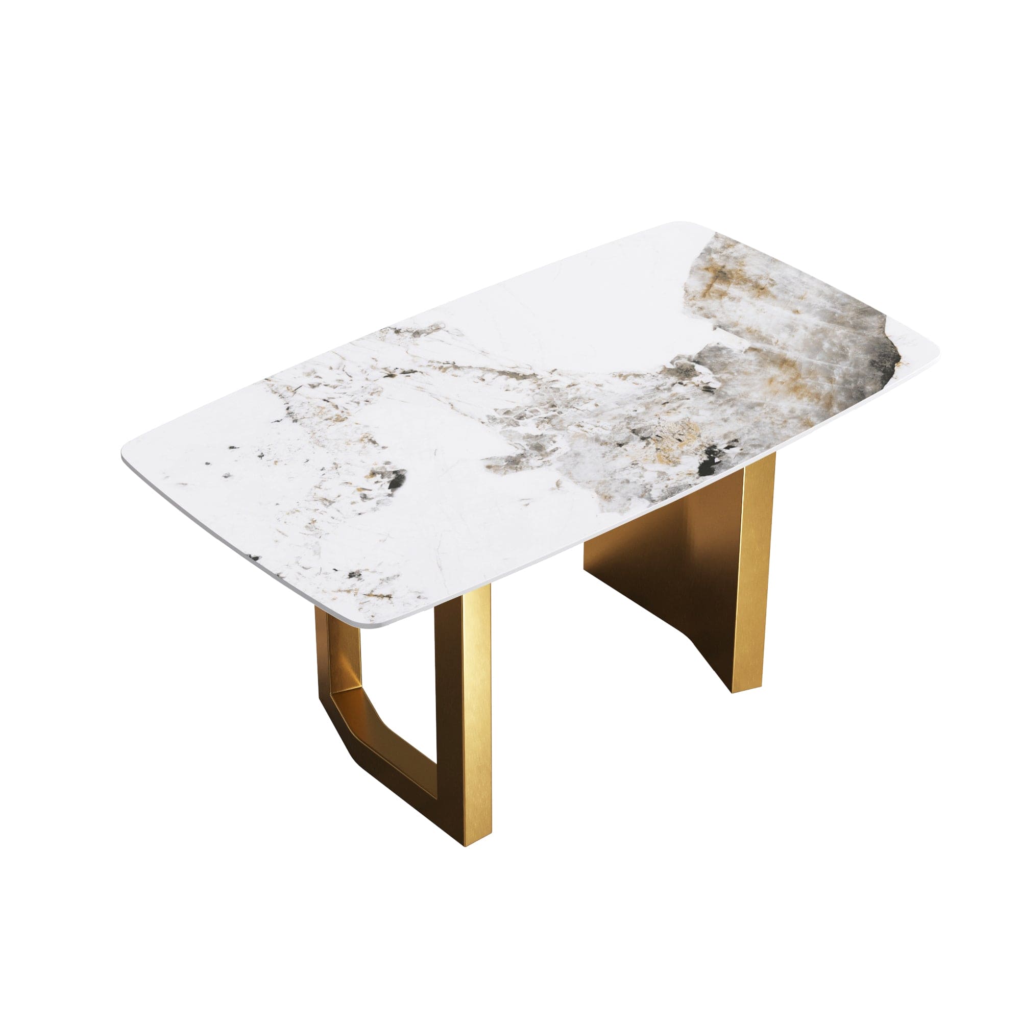 63"Modern artificial stone pandora white curved golden metal leg dining table -6 people