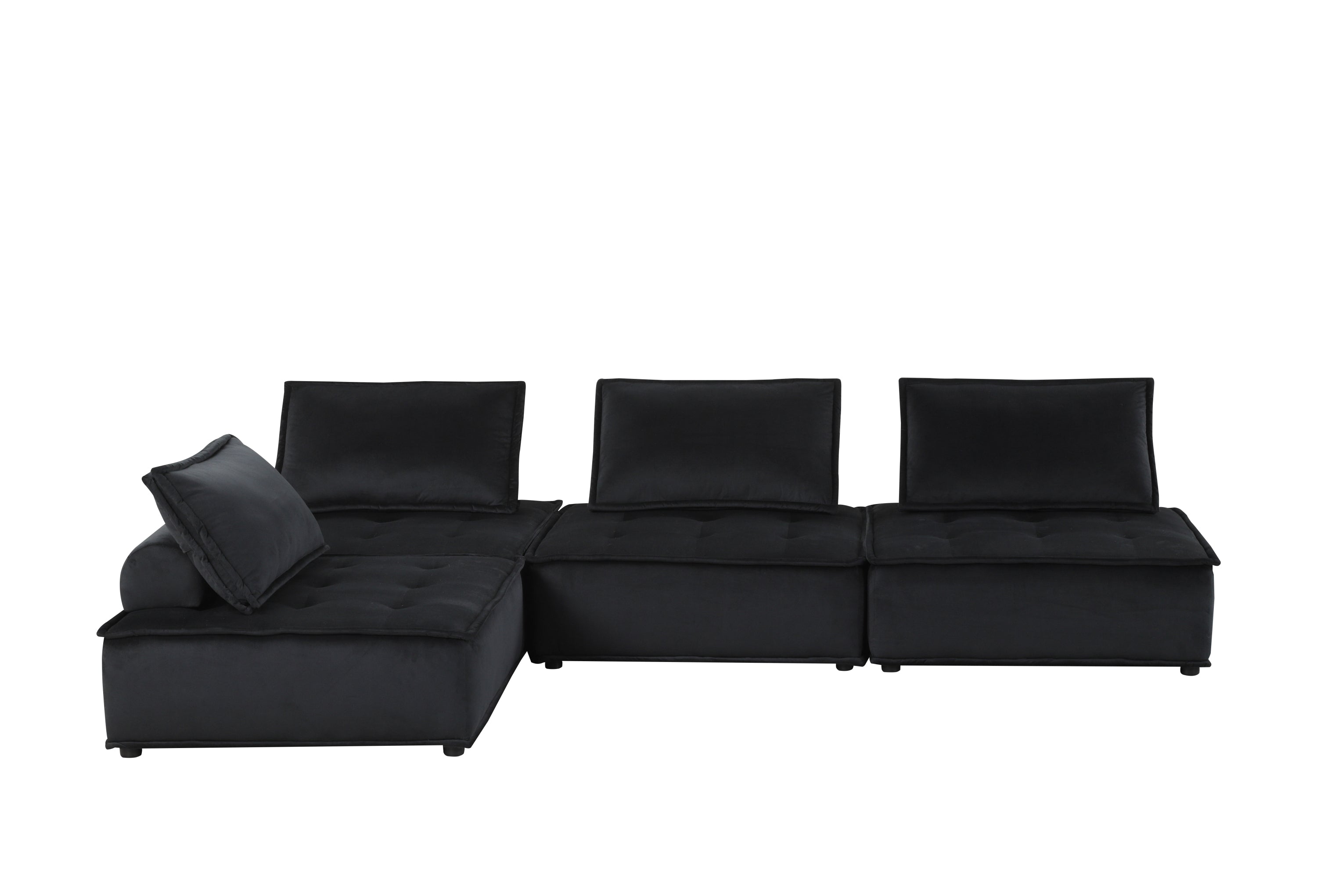 Anna Black Velvet 4 Pc Sectional Sofa