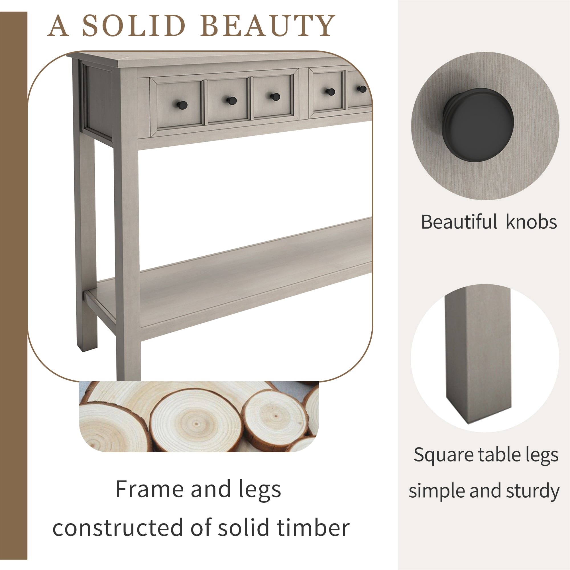 TREXM Rustic Entryway Console Table, 60" Long Sofa Table with two Different Size Drawers and Bottom Shelf for Storage (Gray Wash)