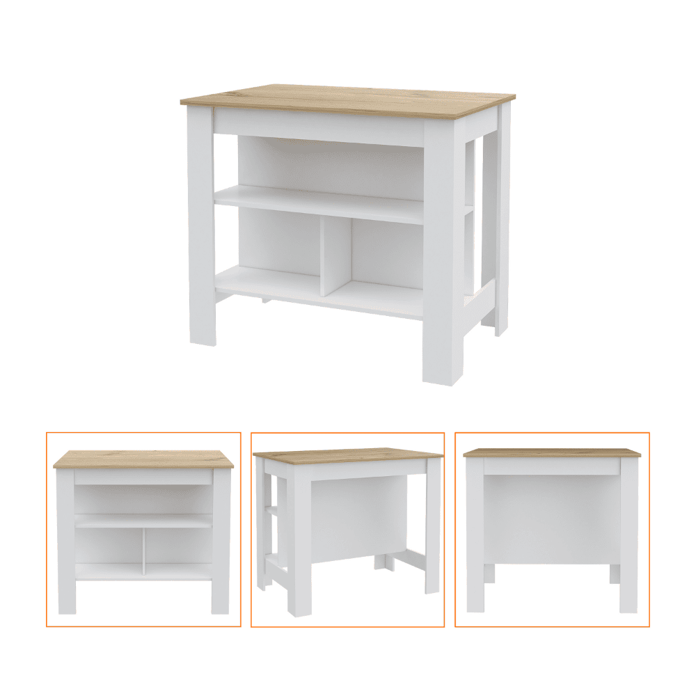 California 2 Piece Kitchen Set, Delos Kitchen Island + Barbados Pantry Cabinet , White /Light Oak