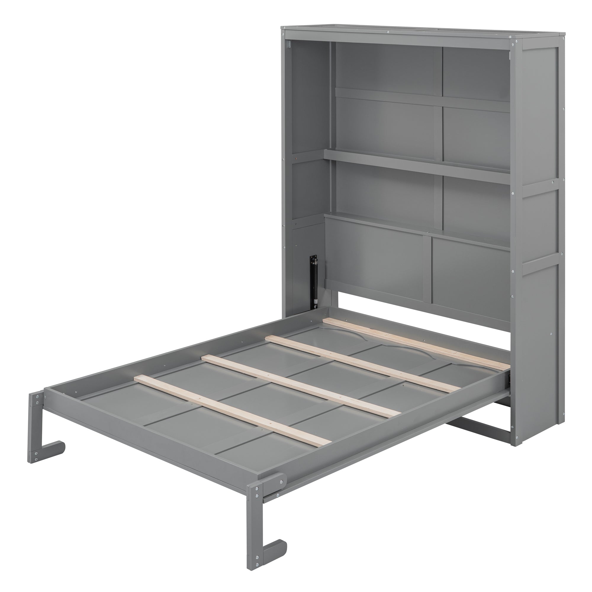 Full Size Murphy Bed Wall Bed with Shelves,Gray