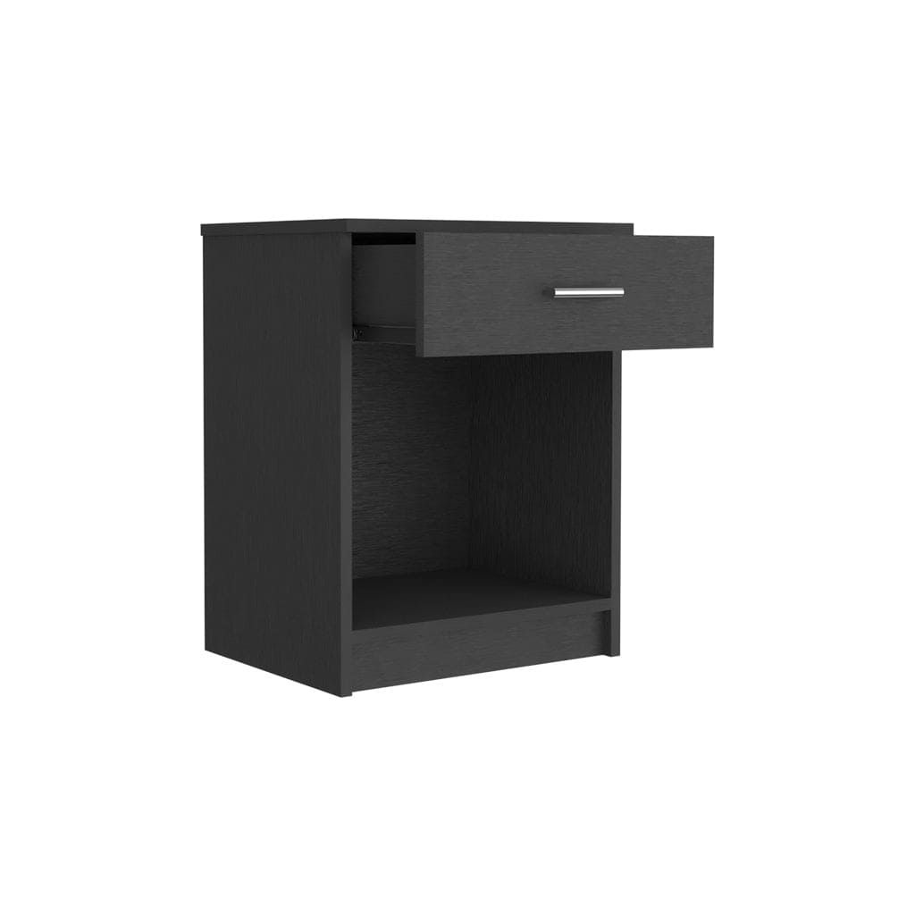 Nightstand Coco, Single Drawer, Lower Shelf, Black Wengue Finish