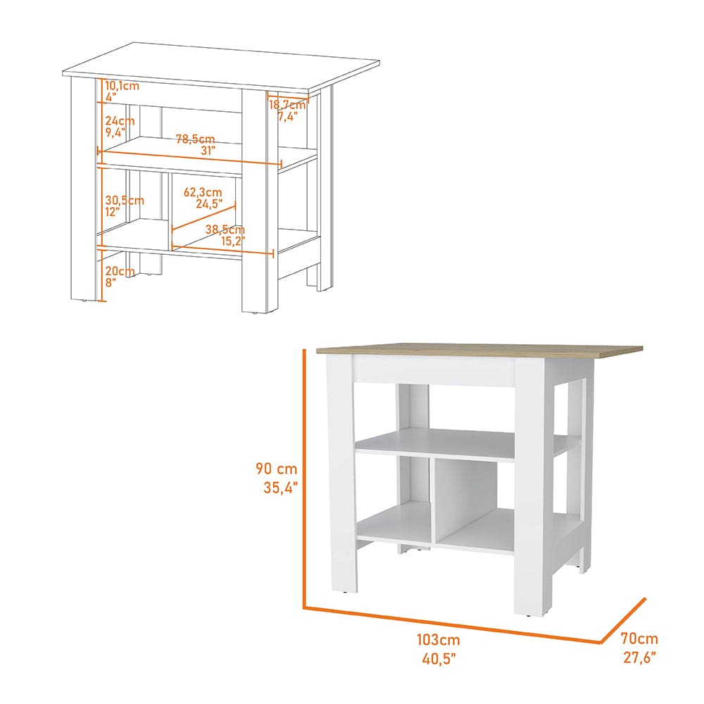 Kitchen Island Pompeya, Three Shelves, White Finish