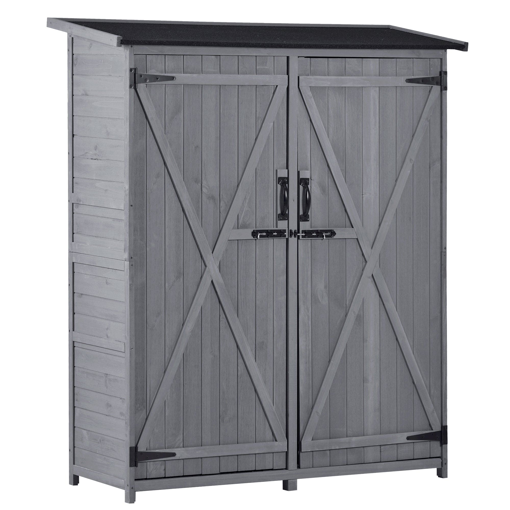 TOPMAX Outdoor 5.3ft Hx4.6ft L Wood Storage Shed Tool Organizer,Garden Shed, Storage Cabinet with Waterproof Asphalt Roof, Double Lockable Doors, 3-tier Shelves for Backyard, Gray