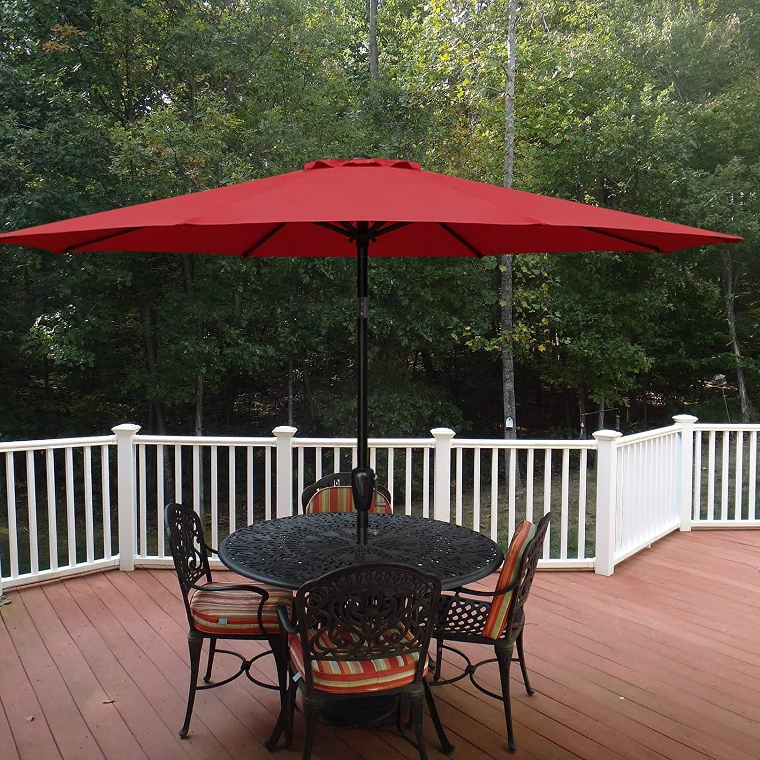 Simple Deluxe 9ft Outdoor Market Table Patio Umbrella with Button Tilt, Crank and 8 Sturdy Ribs for Garden, Red