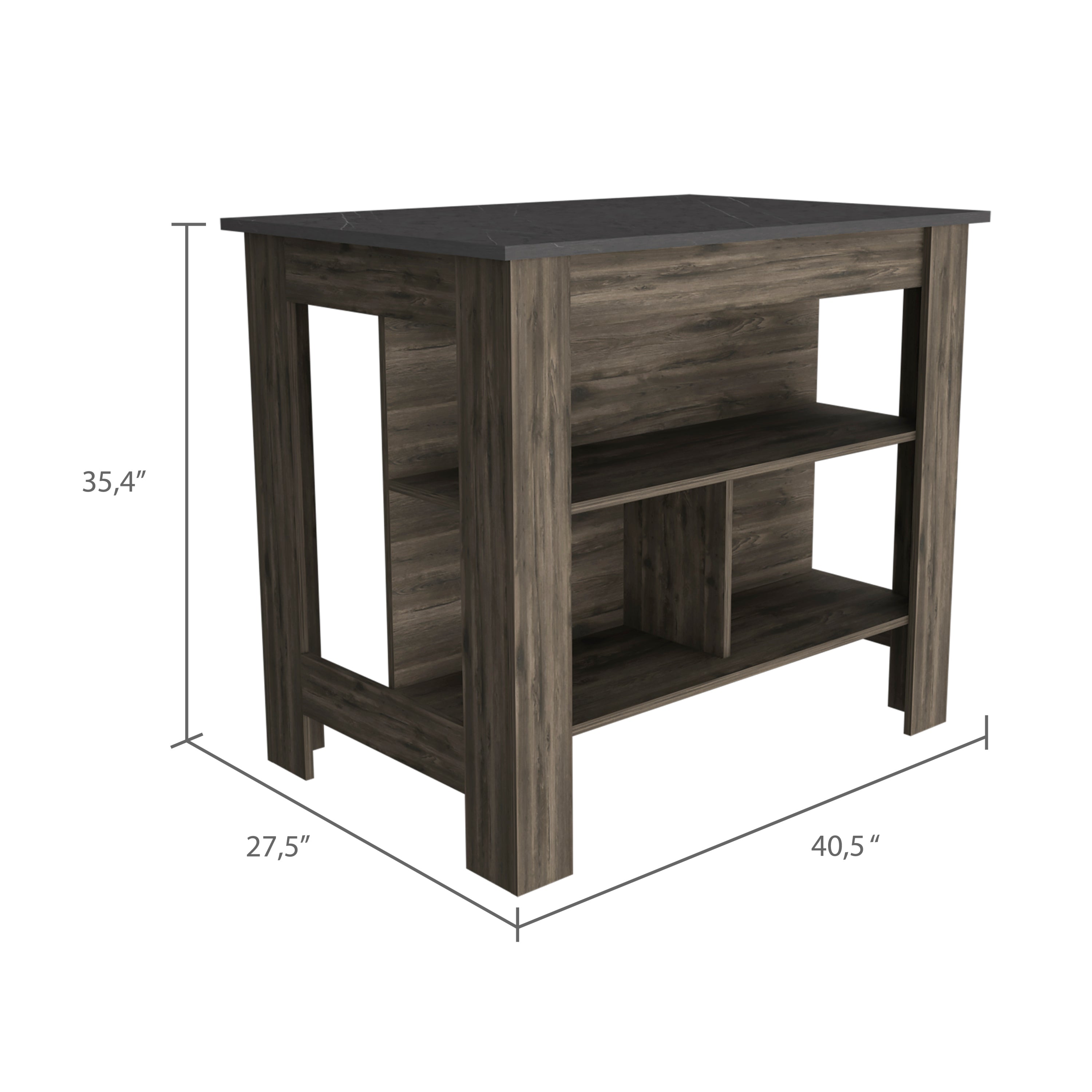 Cala Kitchen Island, Four Legs, Three Shelves  -Dark Brown / Onyx