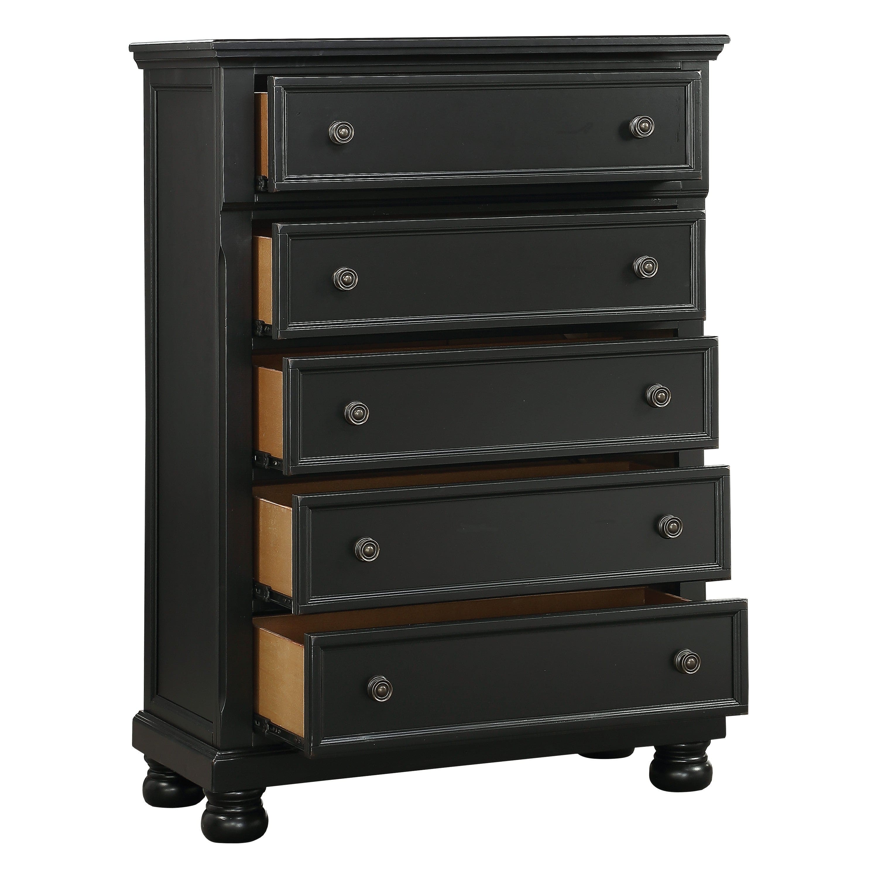 Casual Transitional Styling 1pc Chest of Drawers Black Finish Bun Feet Bedroom Furniture