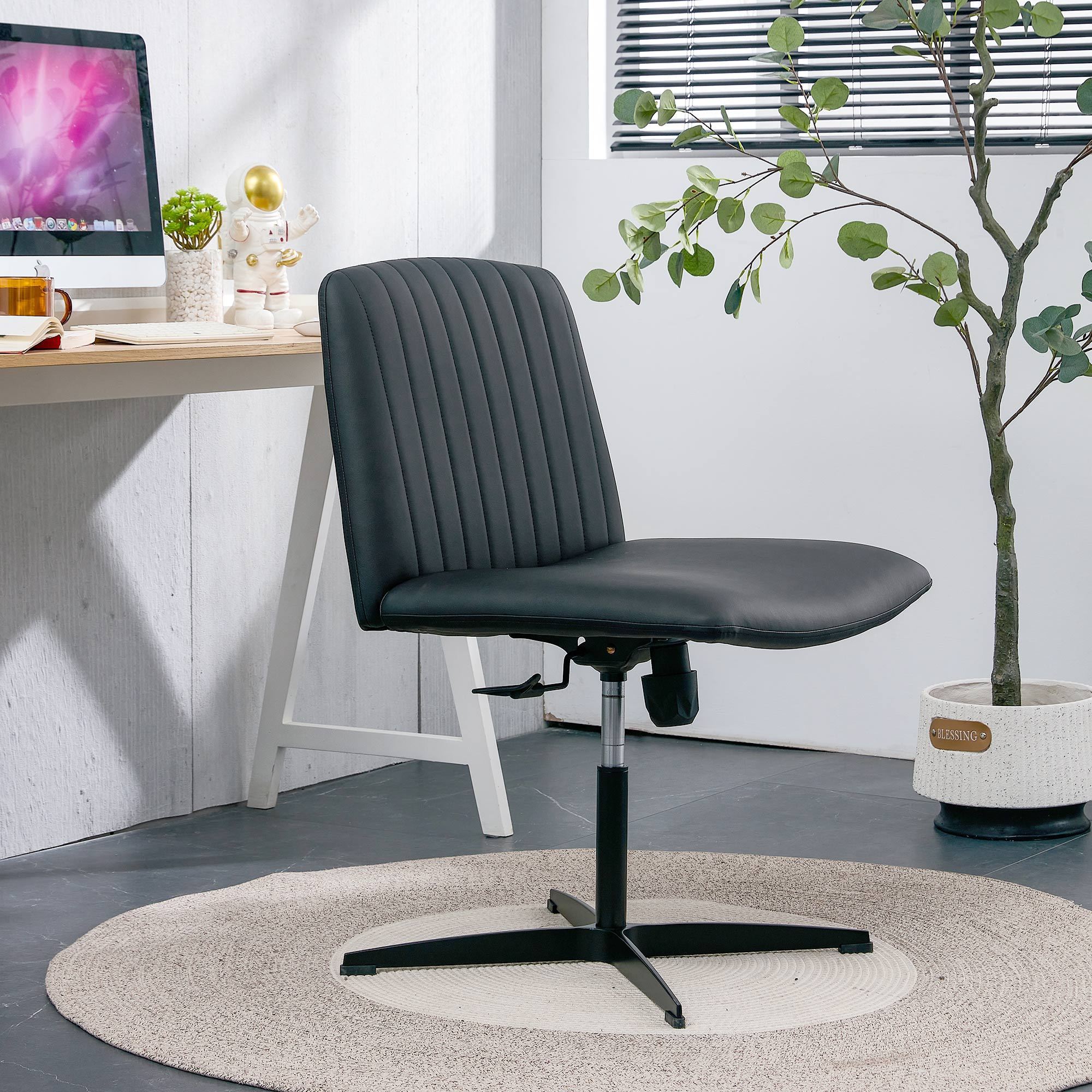 Black High Grade Pu Material. Home Computer Chair Office Chair Adjustable 360 ° Swivel Cushion Chair With Black Foot Swivel Chair Makeup Chair Study Desk Chair. No WheelsW115167391