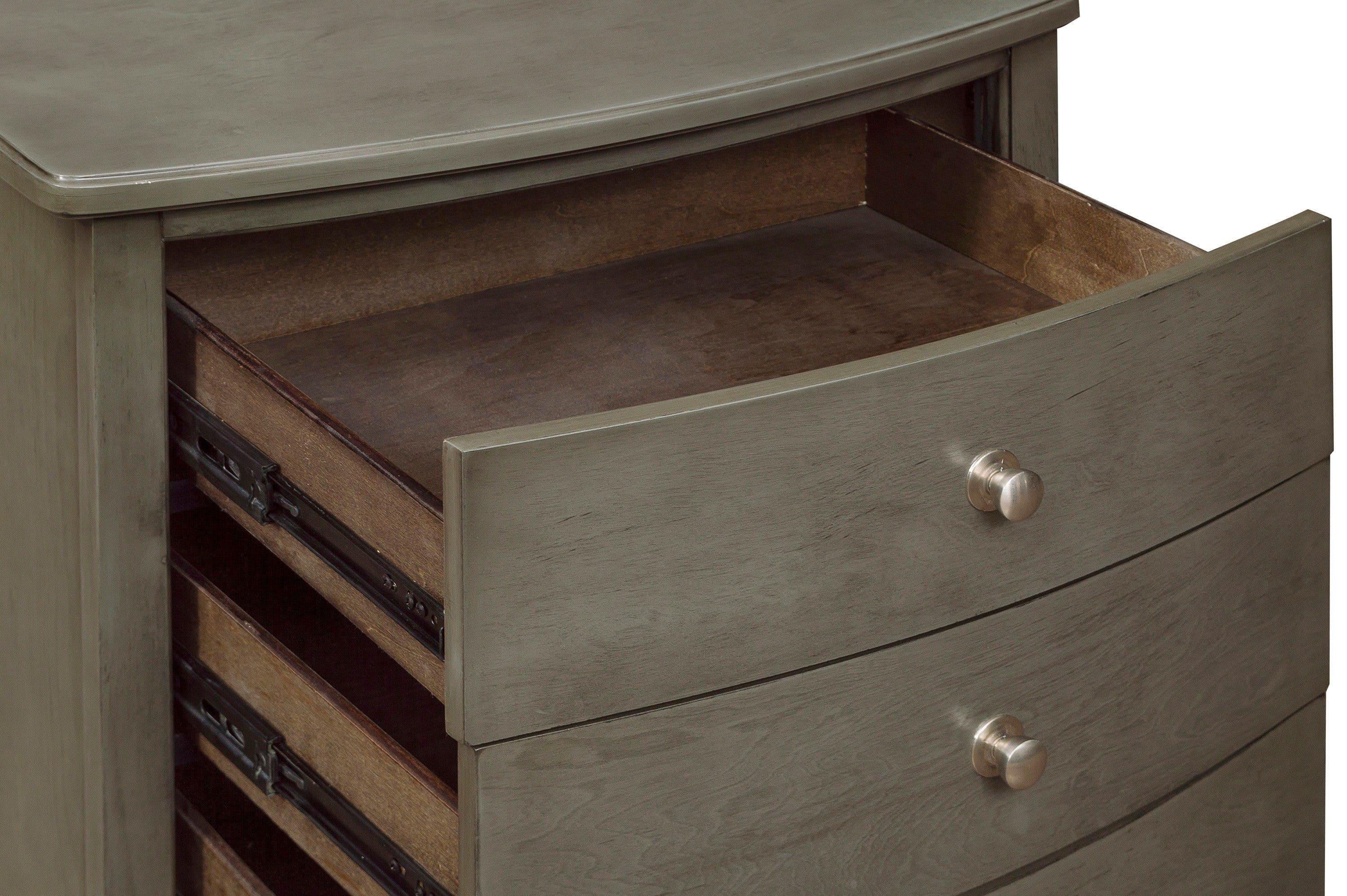 Bedroom Furniture 3 Drawers Nightstand Gray Finish Birch Veneer Nickel Hardware Bed Side Table