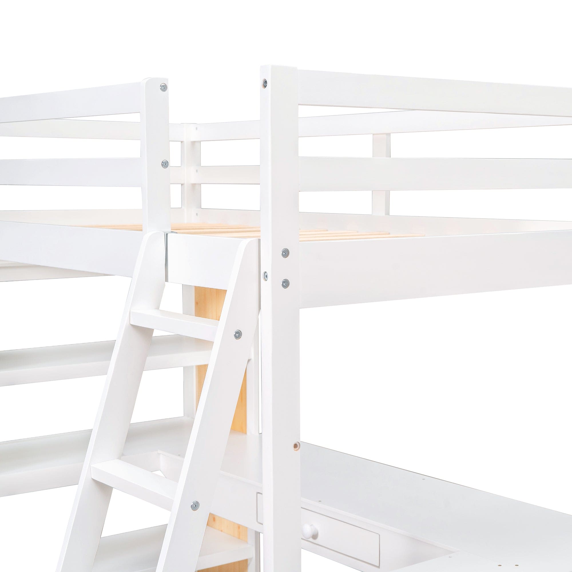 Twin Size Loft Bed with Ladder, Shelves, and Desk, White(OLD SKU:LT100225AAK)