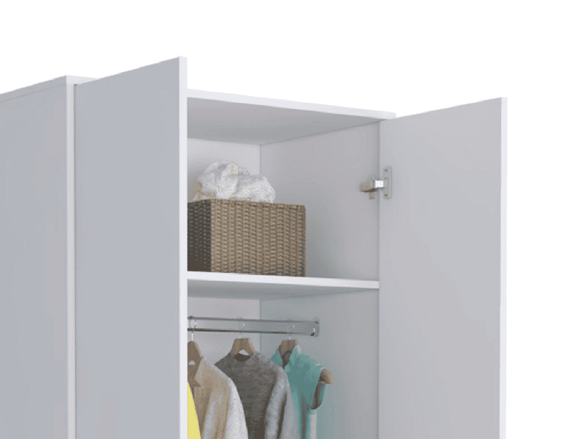 Ambery 180 Armoire, Two Shelves, Double Door, Metal Rod, One Drawer -White