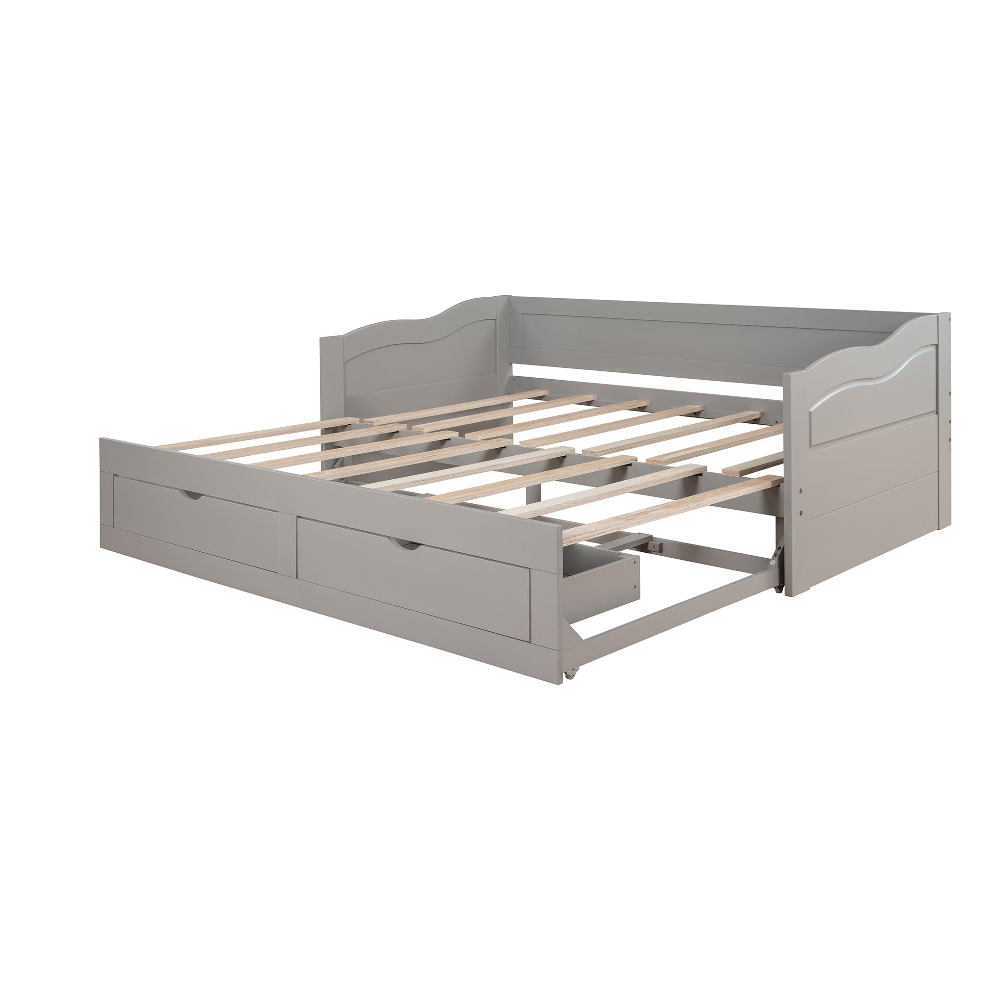 Wooden Daybed with Trundle Bed and Two Storage Drawers , Extendable Bed Daybed,Sofa Bed with Two Drawers, Gray