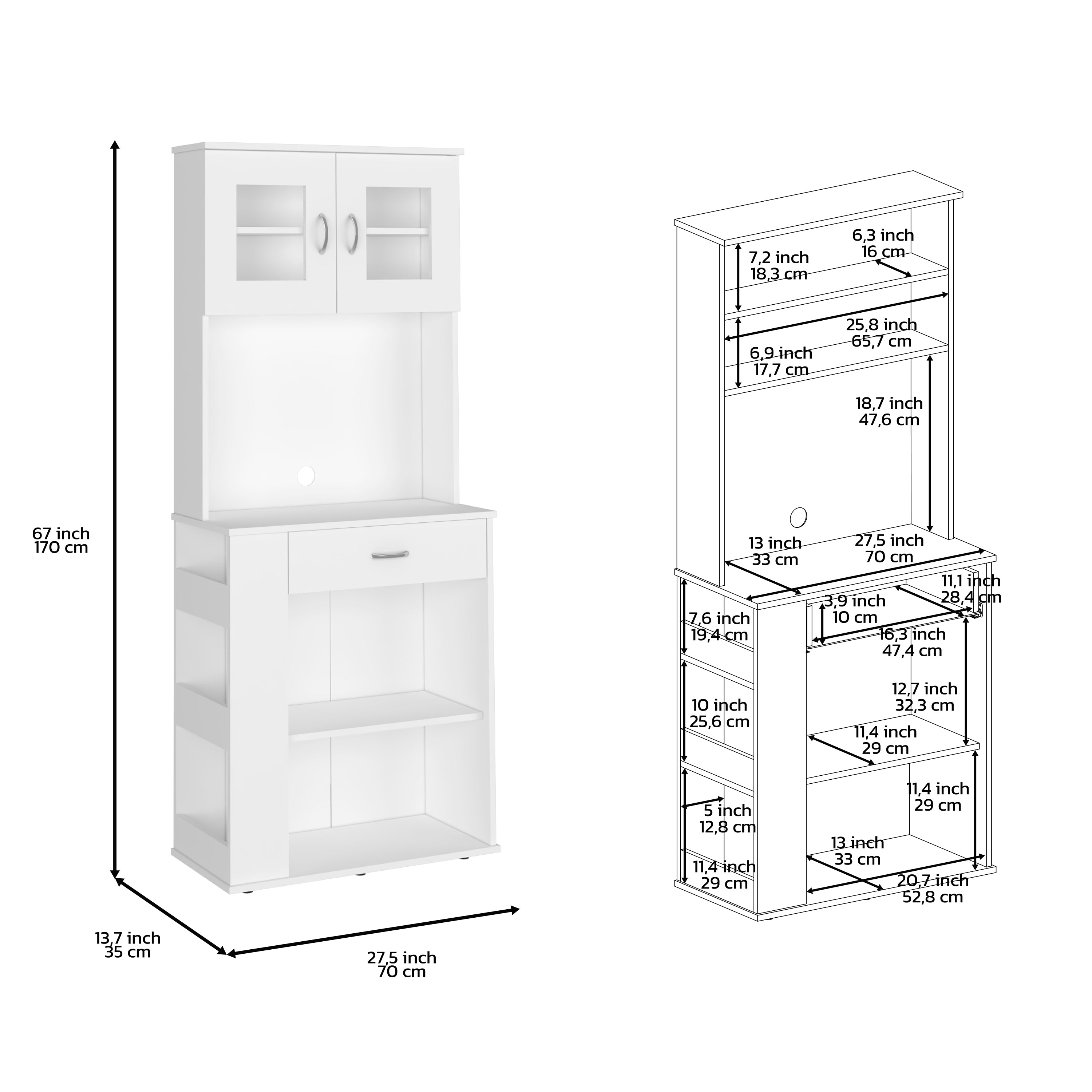 Pantry Double Door Cabinet Folbert, Three Side Shelves, White Finish