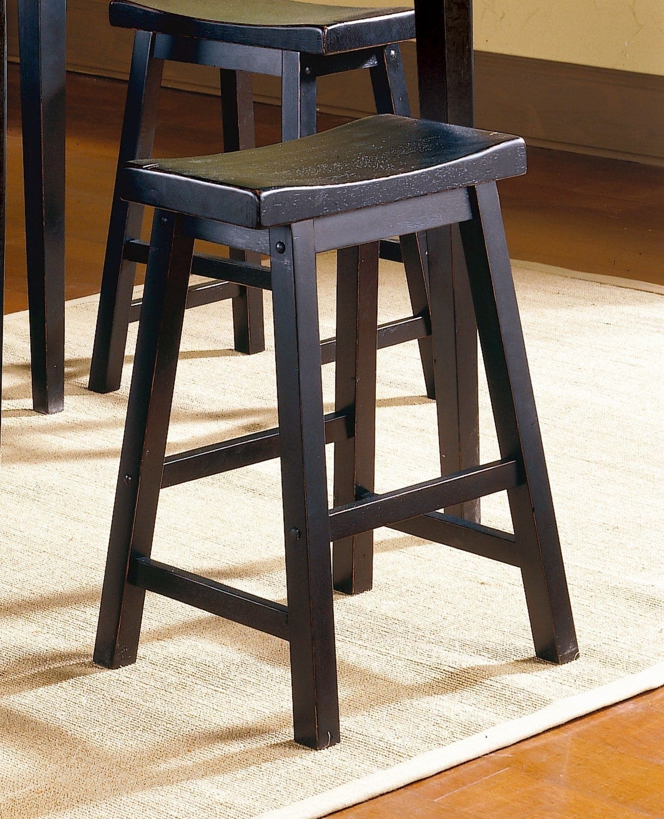 Black Finish 18-inch Height Saddle Seat Stools Set of 2pc Solid Wood Casual Dining Home Furniture