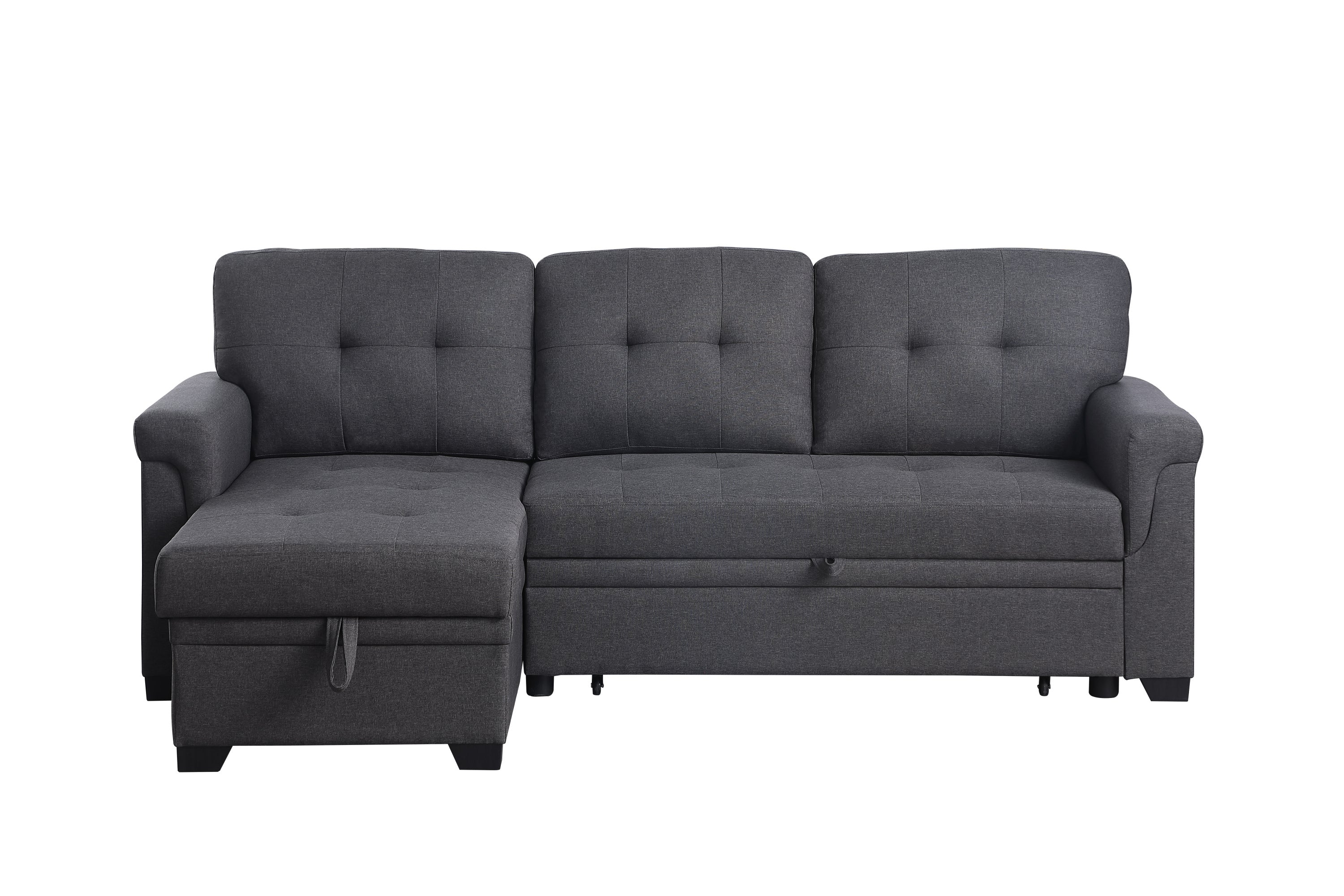 Lucca Dark Gray Linen Reversible Sleeper Sectional Sofa with Storage Chaise