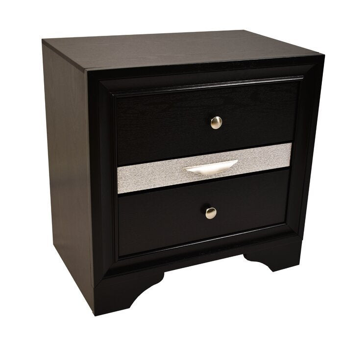 Traditional Matrix 2 Drawer Nightstand In Black Color made with Wood