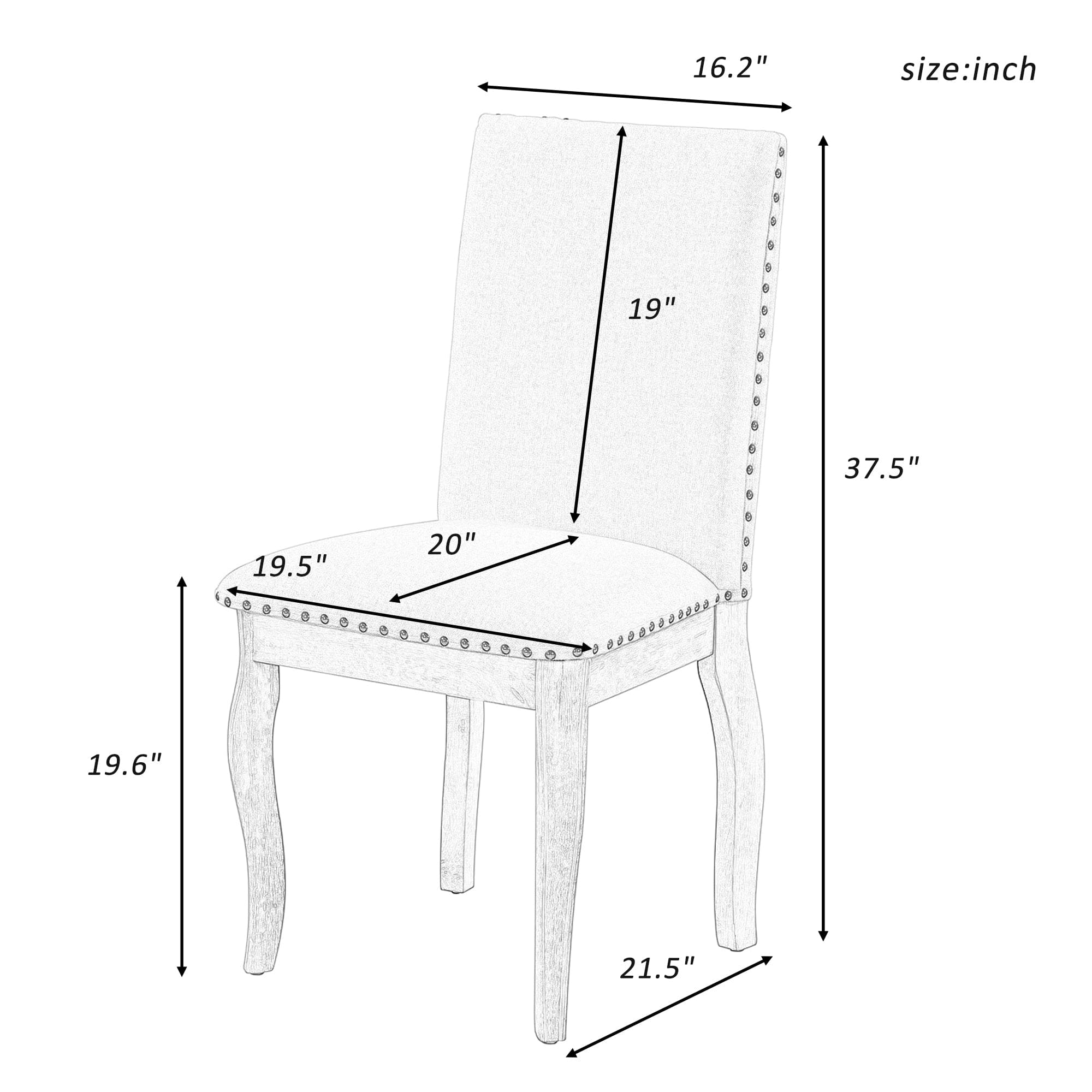 TREXM Set of 4 Dining chairs Wood Upholstered Fabirc Dining Room Chairs with Nailhead (Espresso)