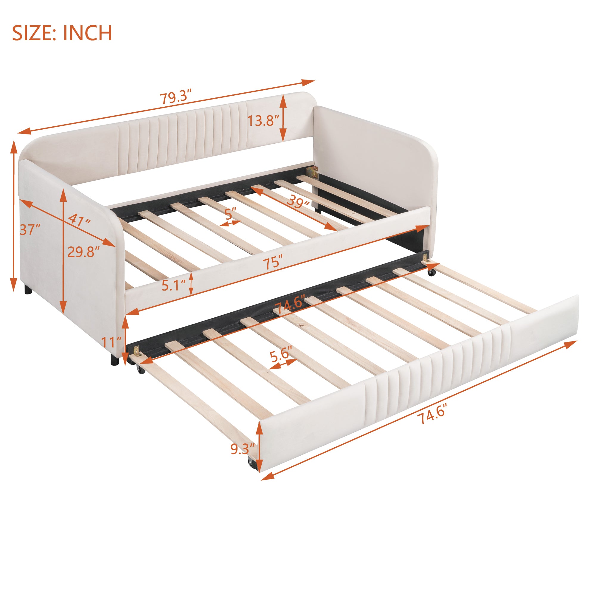 Upholstered Daybed Sofa Bed Twin Size With Trundle Bed and Wood Slat ,Beige