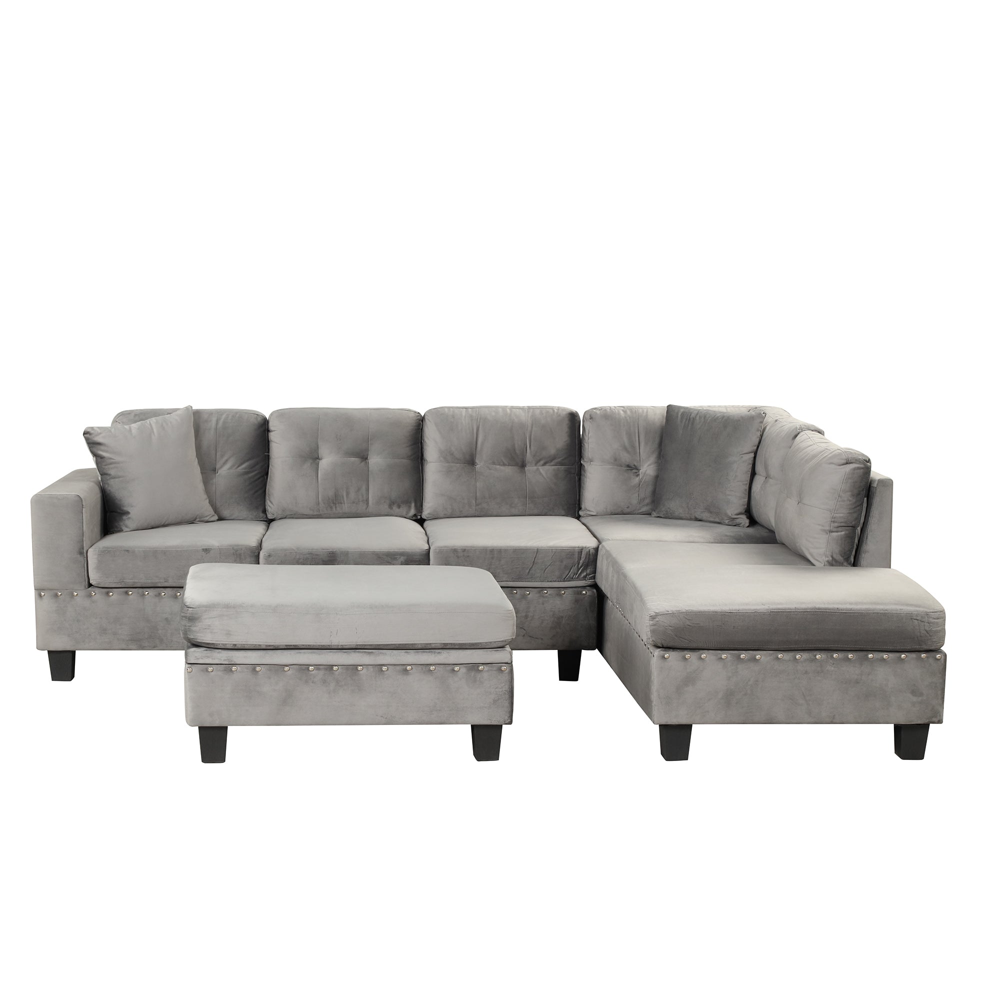 104.5" Modern Sectional Sofa with Storage Ottoman, L-Shape Couch with 2 Pillows and Cup Holder,Sectional Sofa with Reversible Chaise for Living Room,Gray