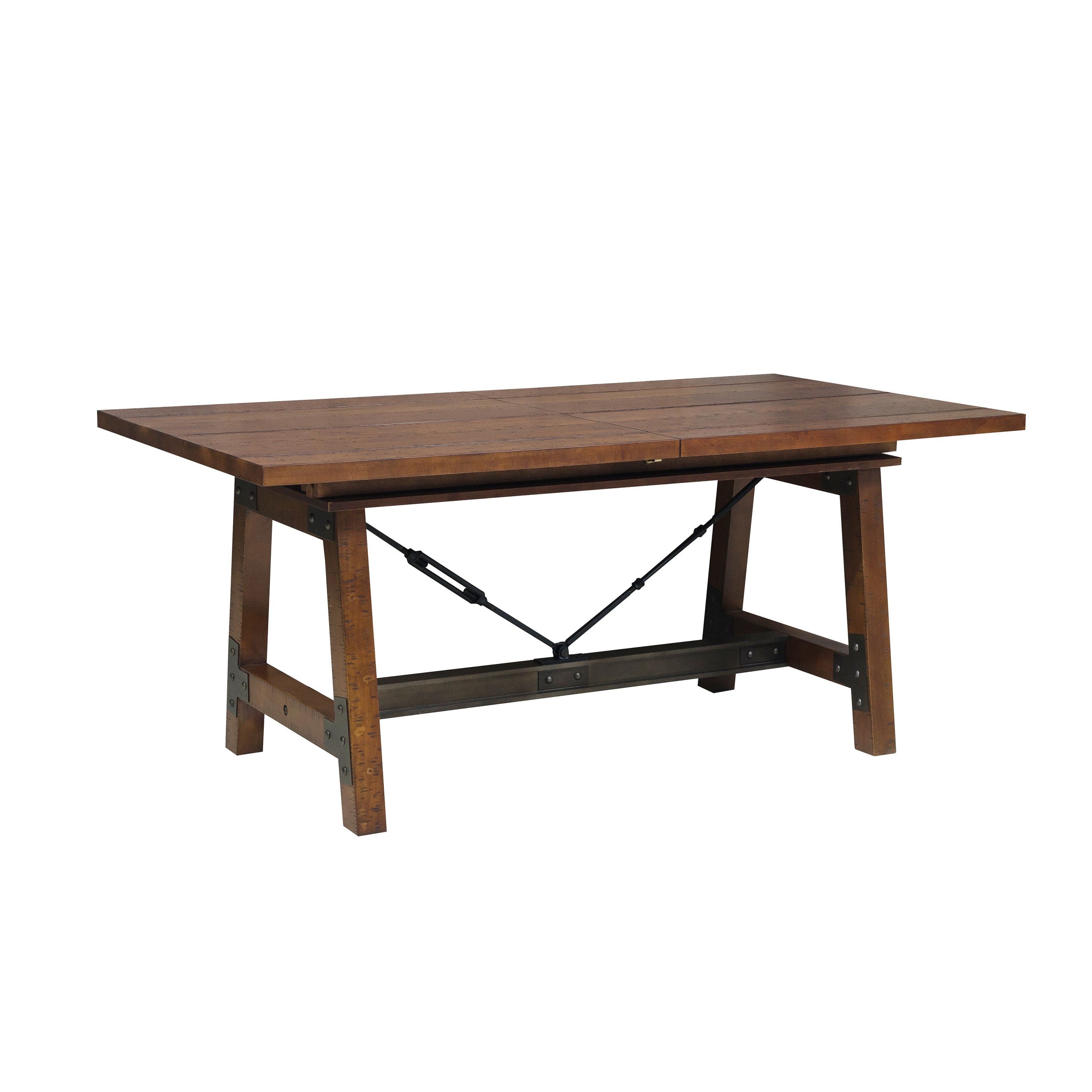 Unique Look Wood Framing 1pc Dining Table w Extension Leaf Industrial Design Casual Dining Furniture