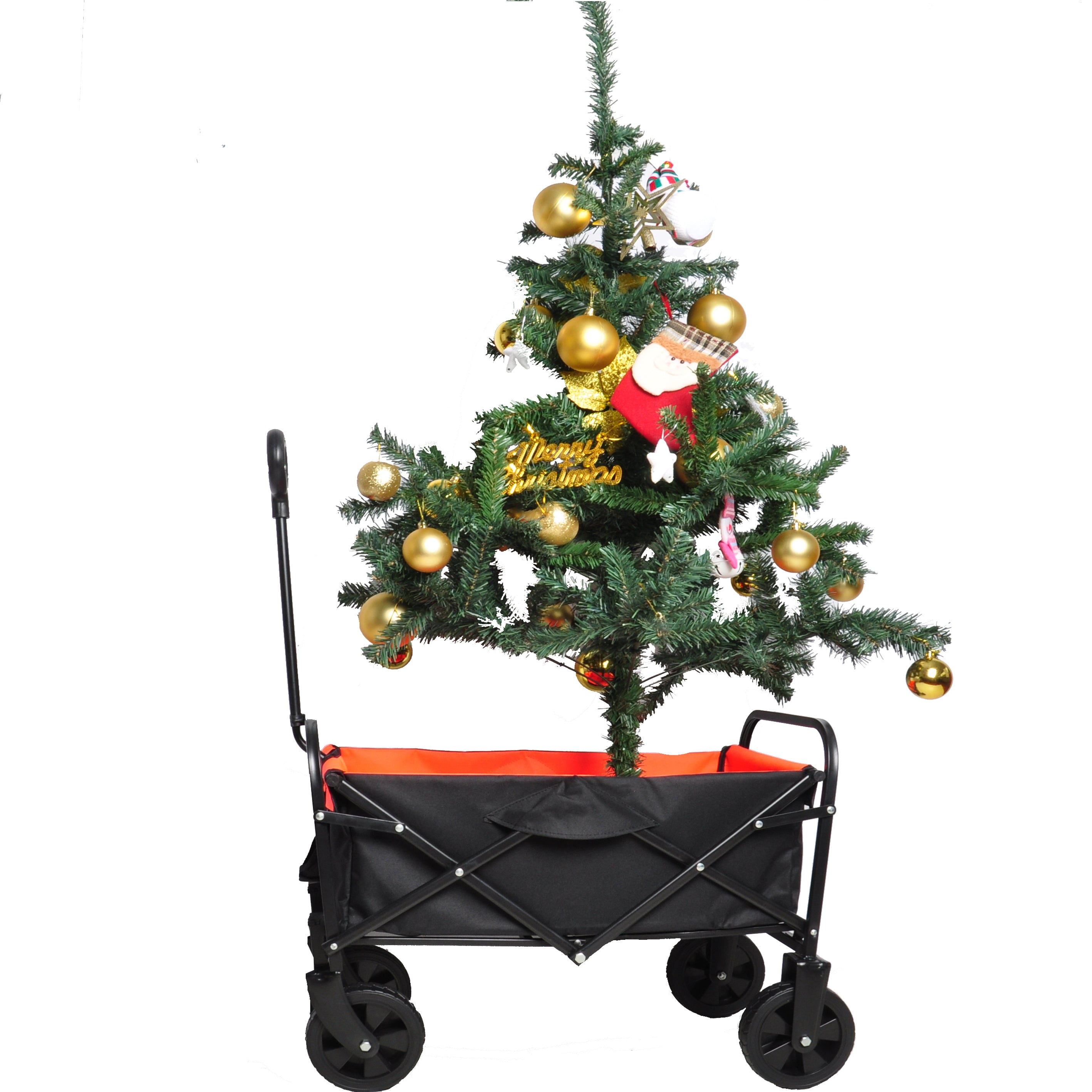 Folding Wagon Garden Shopping Beach Cart （black+yellow）