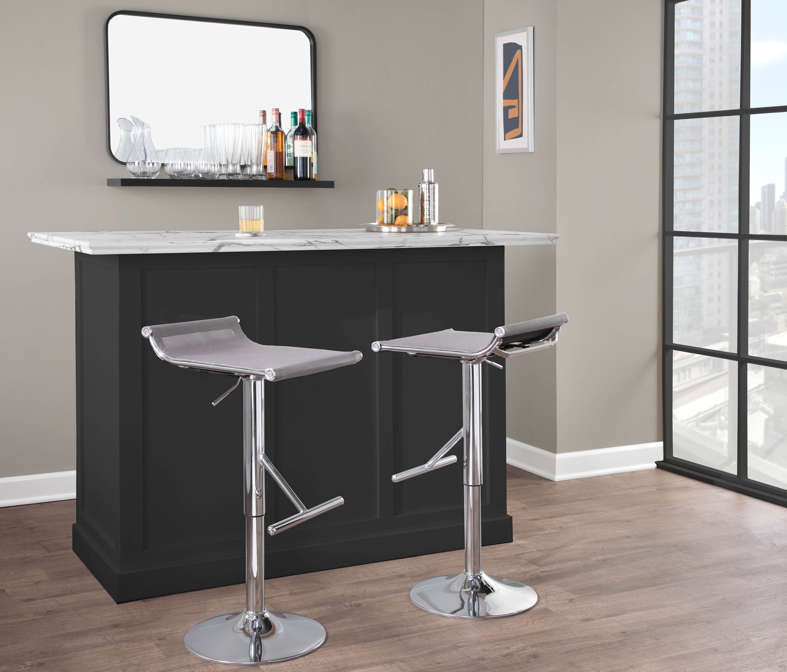 Mirage Ale Contemporary Adjustable Bar Stool in Chrome and Silver Mesh by LumiSource