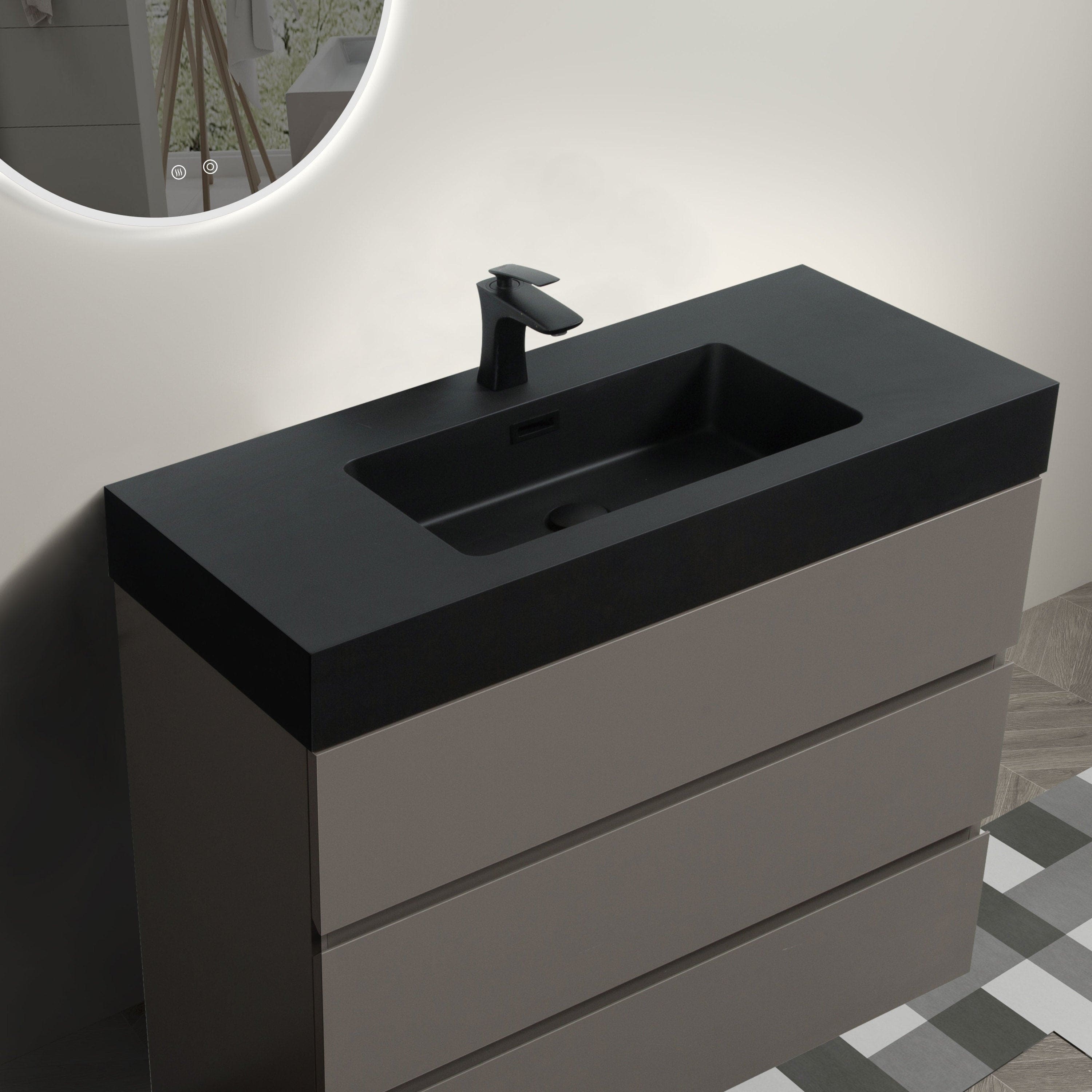 Alice 36" Gray Bathroom Vanity with Sink, Large Storage Freestanding Bathroom Vanity for Modern Bathroom, One-Piece Black Sink Basin without Drain and Faucet