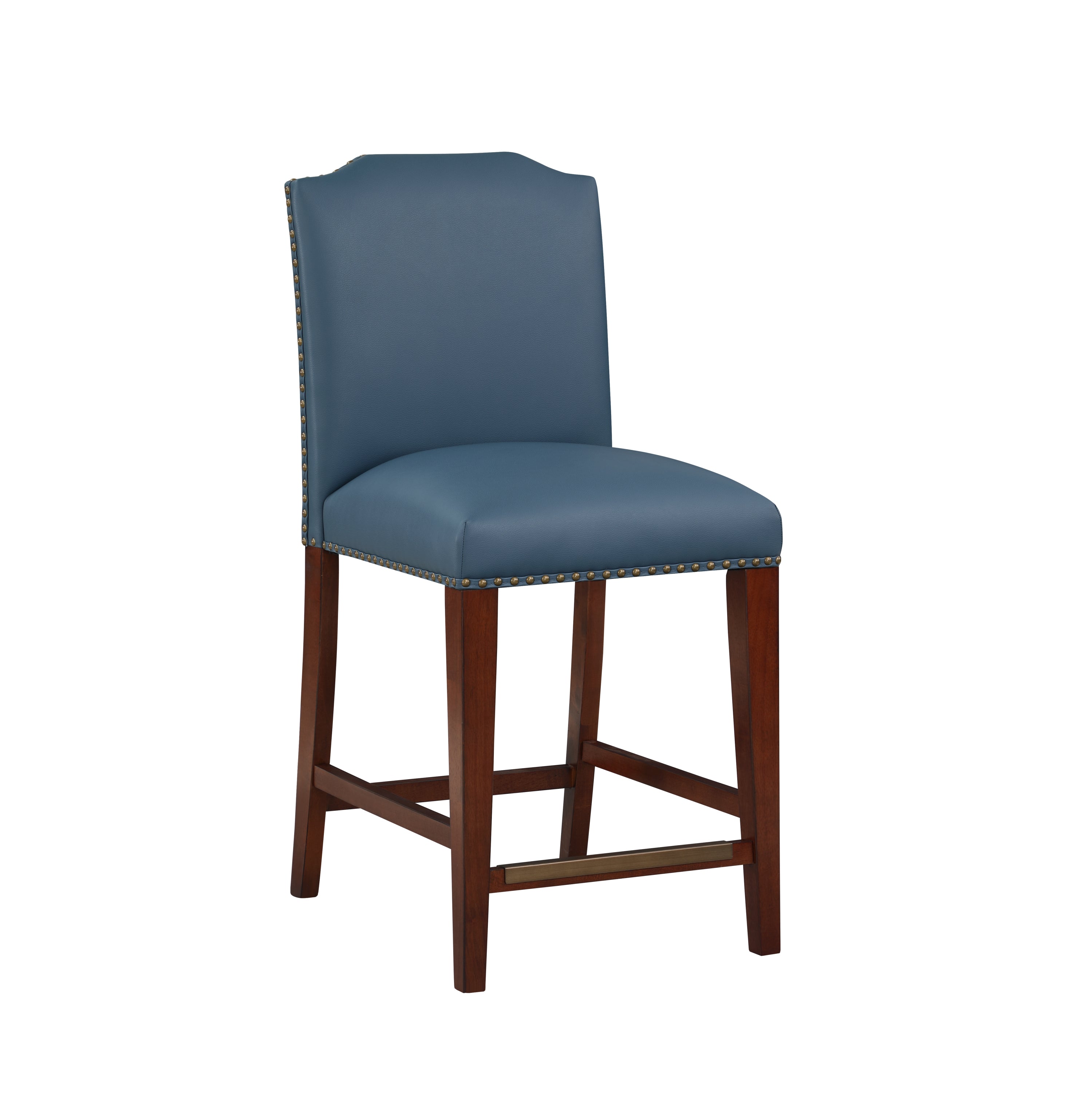 Blaire Stationary Blue Faux Leather Counter Stool with Nail Heads