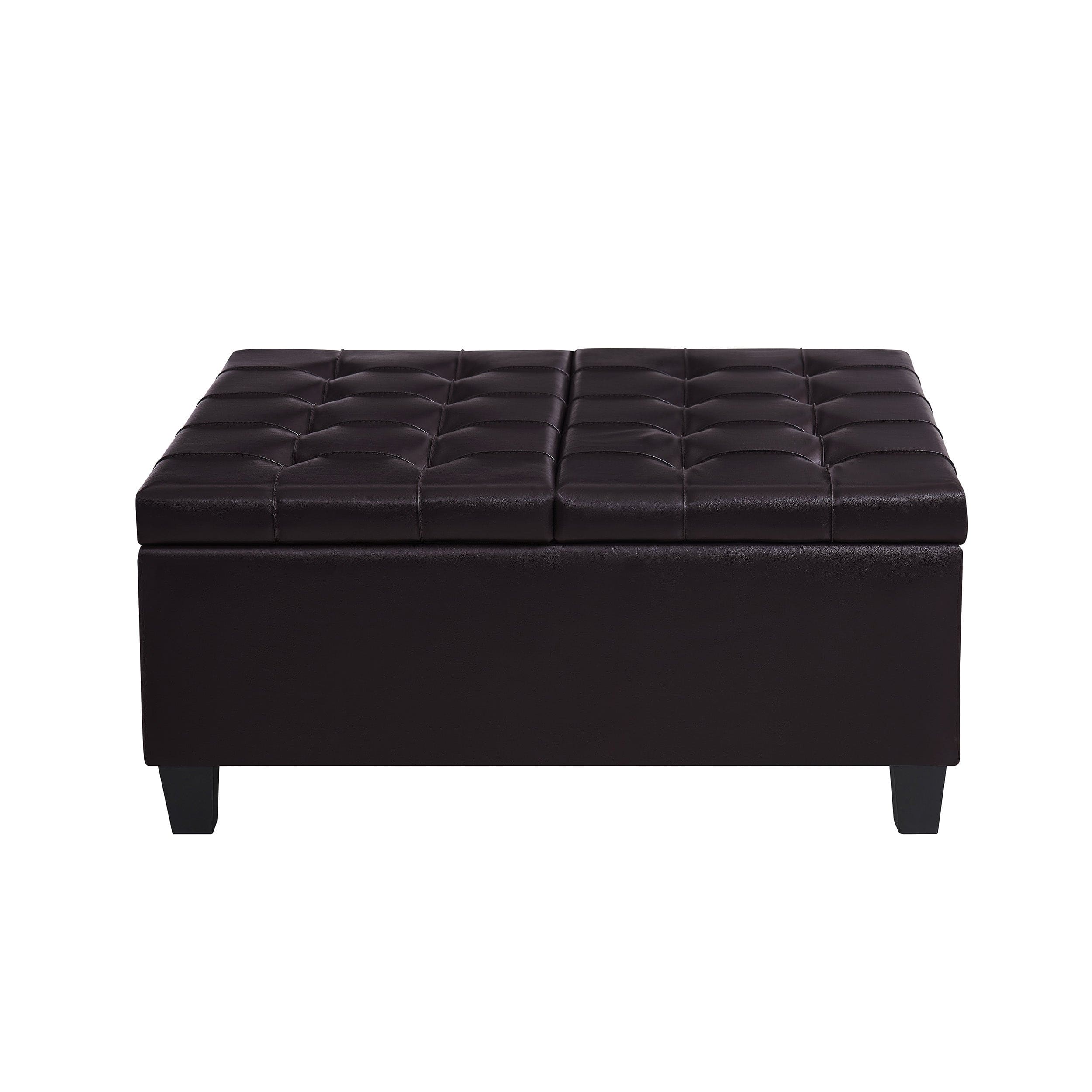 Large Square Faux Leather Storage Ottoman | Coffee table for Living Room & Bedroom (Dark Brown)