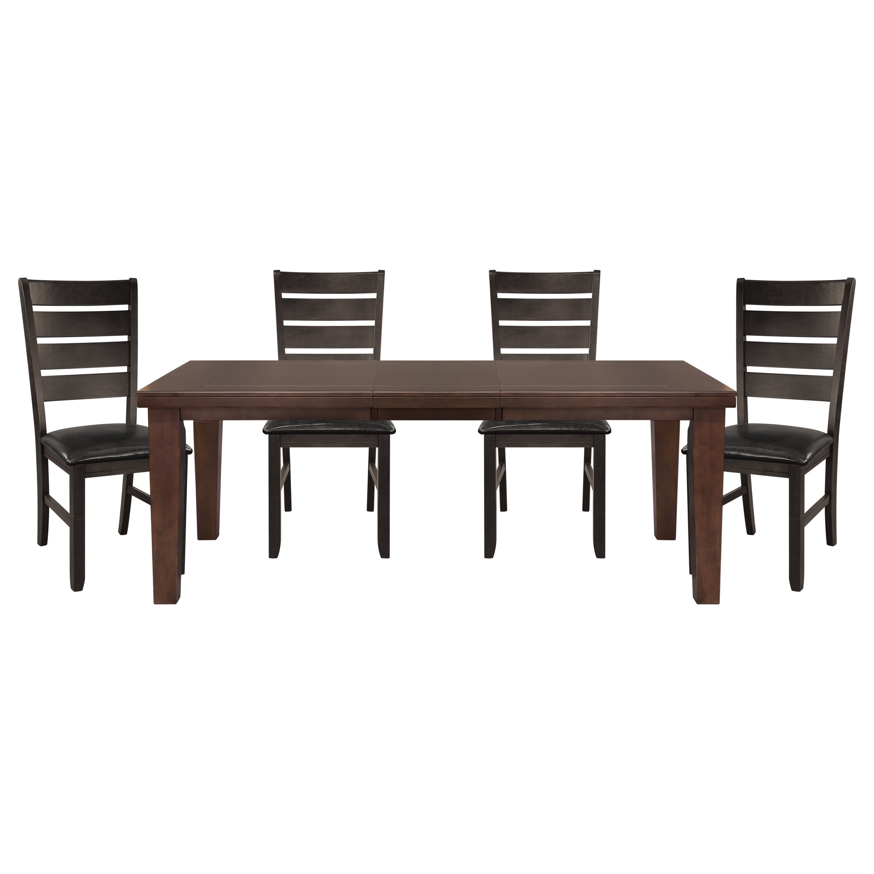 Contemporary Dark Oak Finish Dining 5pc Set Table w Self-Storing Leaf and 4x Side Chairs Solid Clean Lines Design Furniture