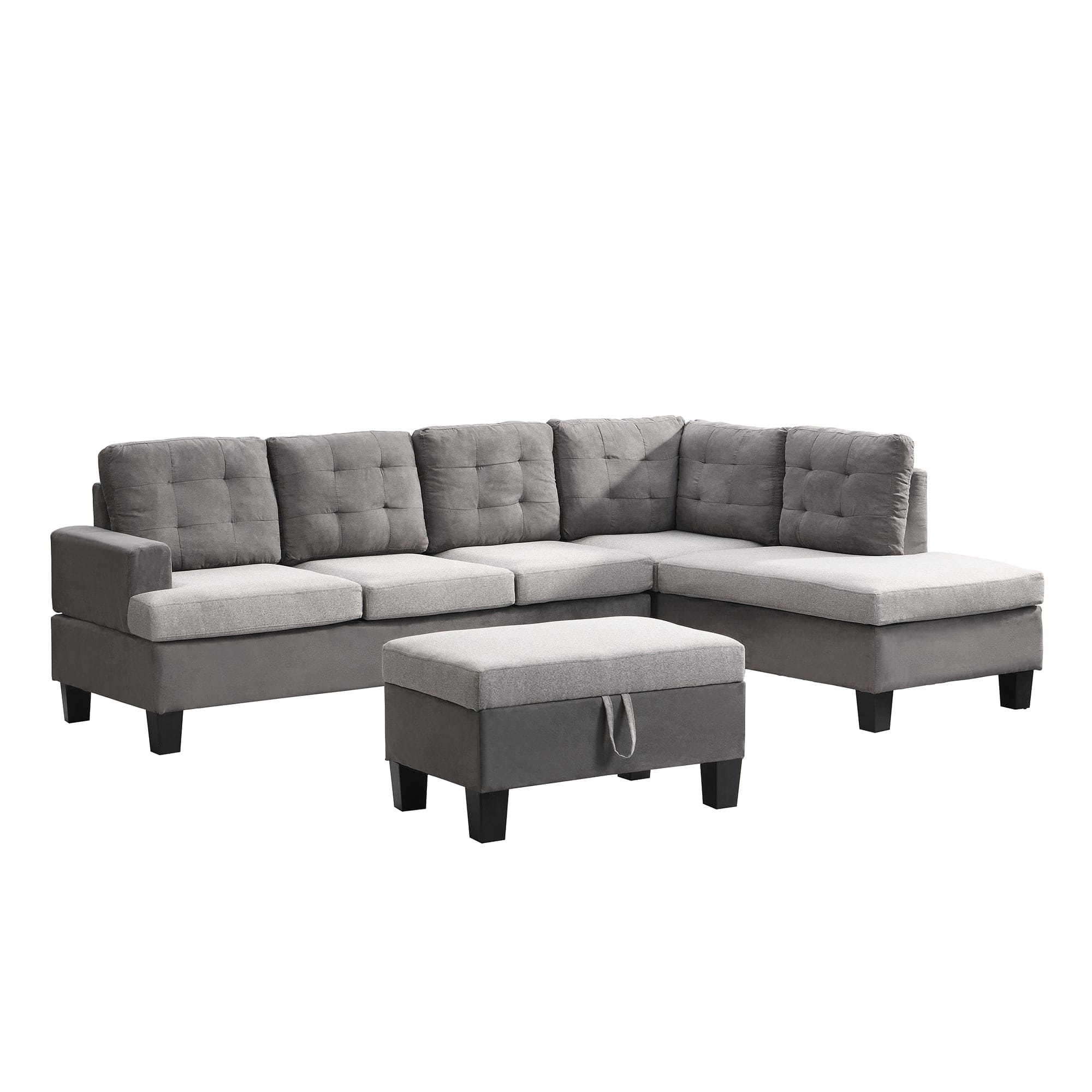 Sofa Set  for Living Room with Chaise Lounge and Storage Ottoman Living Room Furniture  Gray